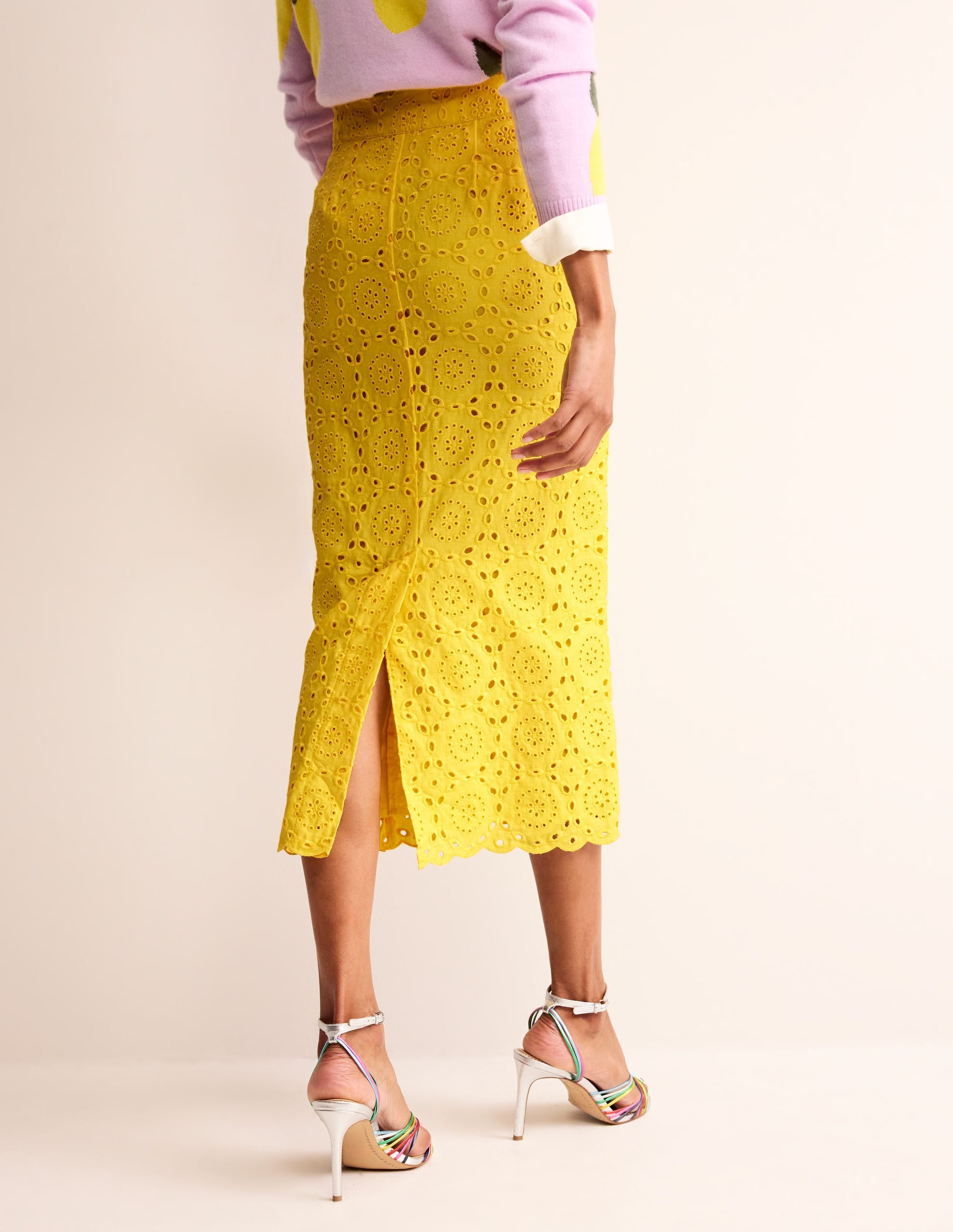 Broderie Column Skirt-Vibrant Yellow - Image 3