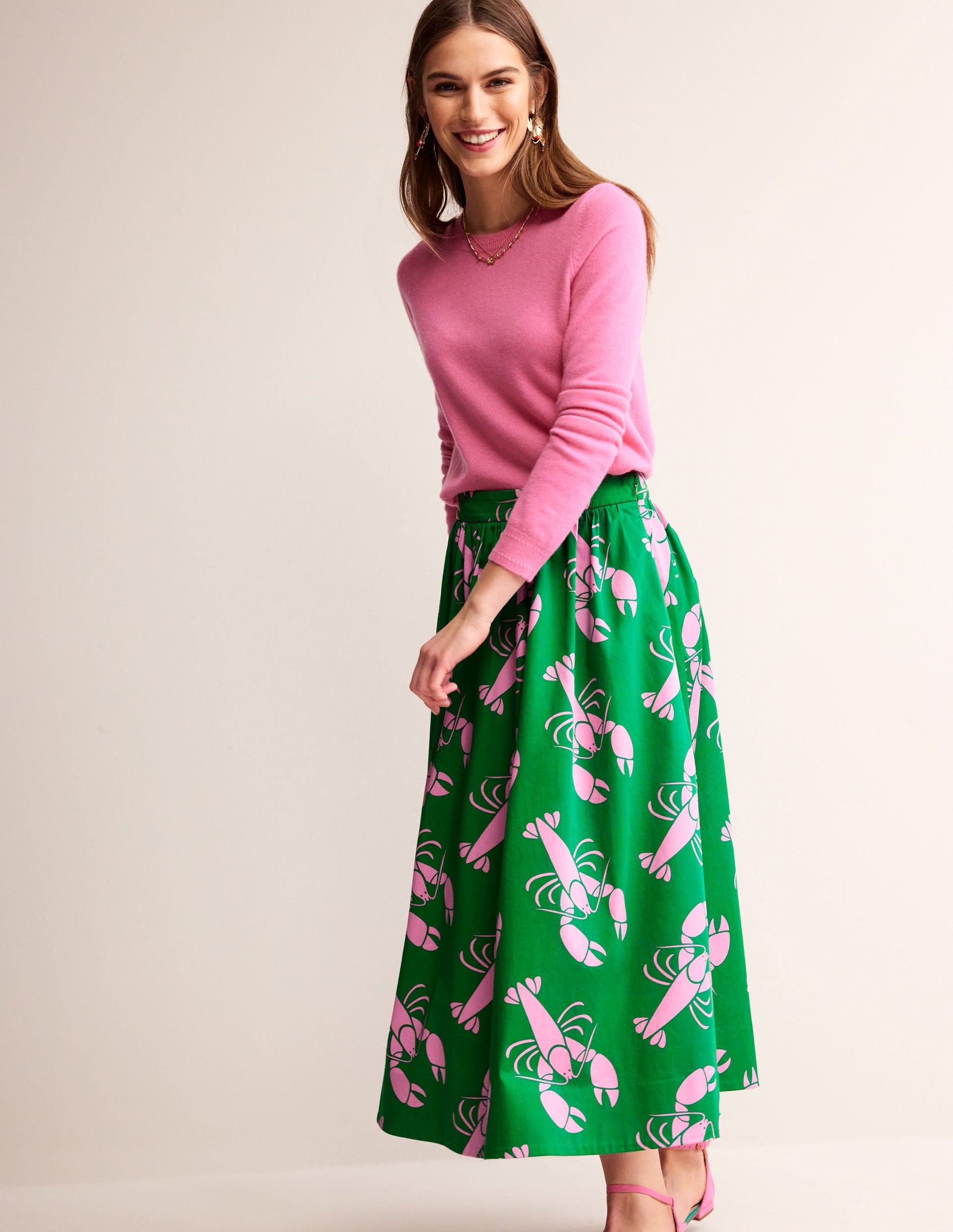 Layla Cotton Sateen Skirt-Green Tambourine, Lobster-1