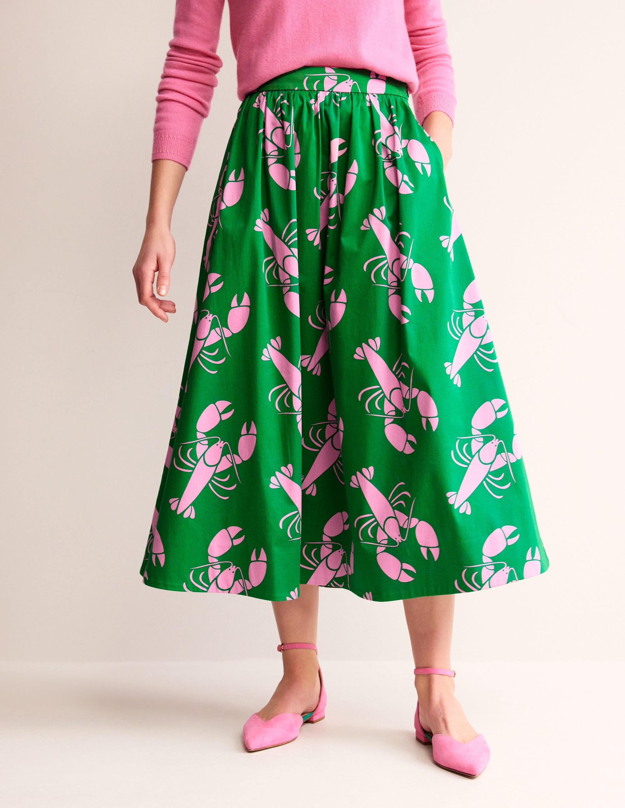 Layla Cotton Sateen Skirt-Green Tambourine, Lobster - Image 2