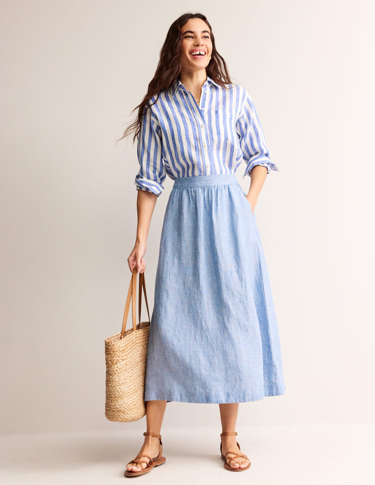Florence Linen Skirt-Chambray - Image 1