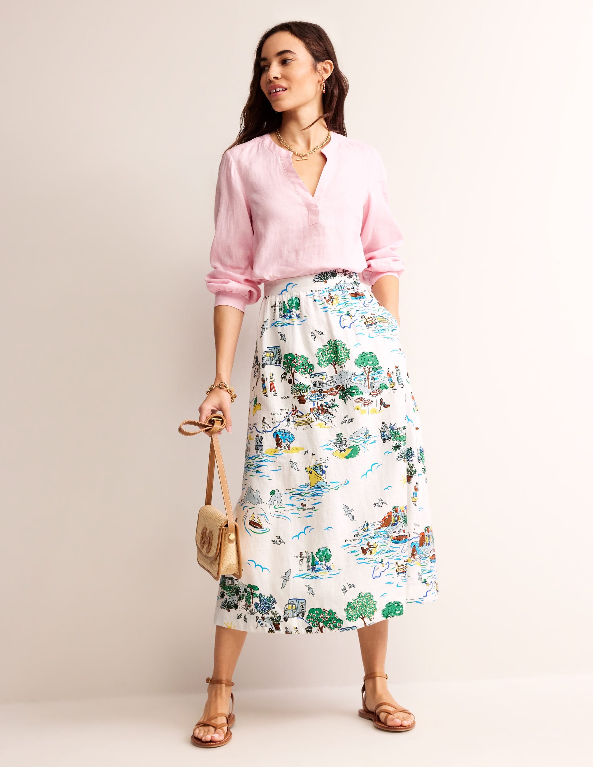 Florence Linen Skirt-Ivory, Amalfi - Image 1