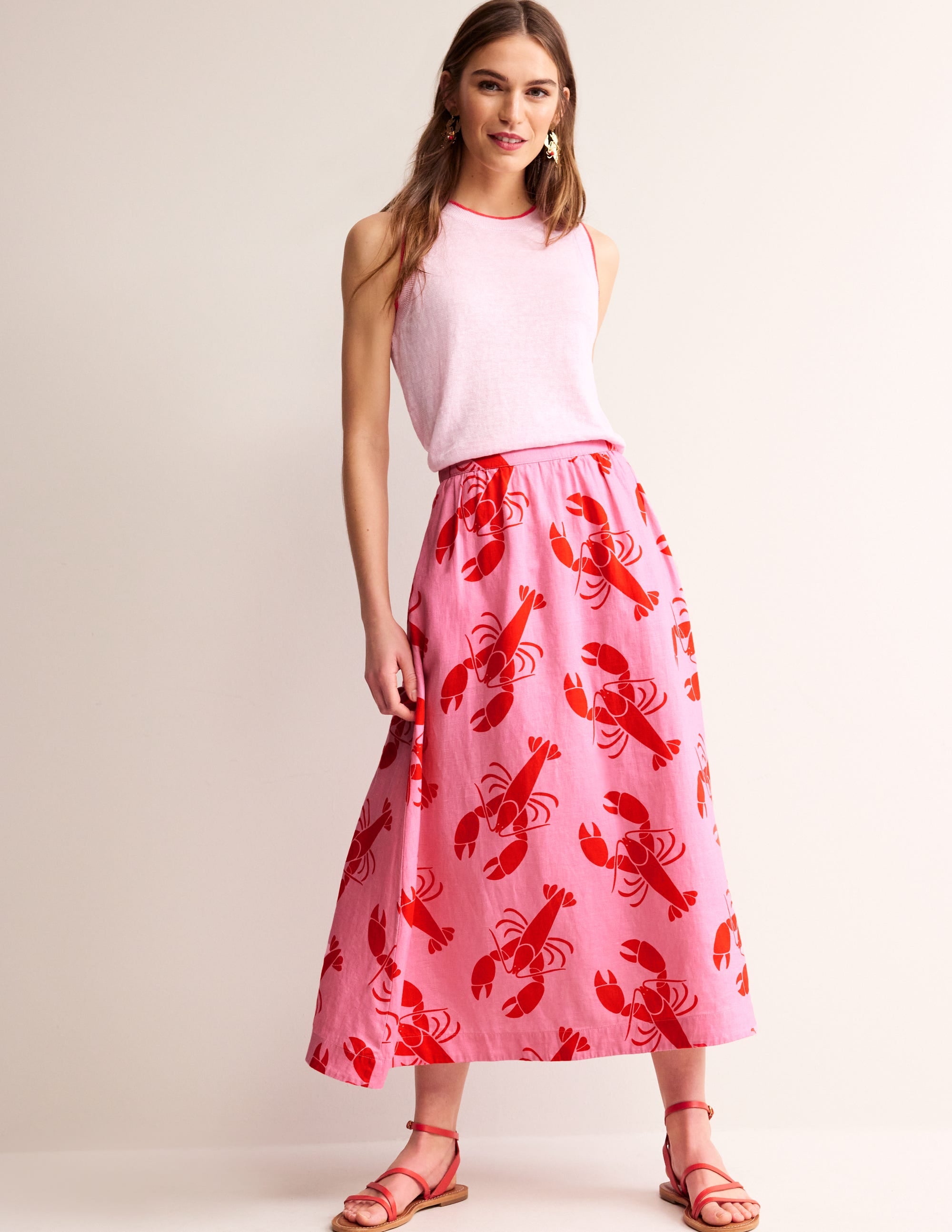 Florence Linen Skirt-Cashmere Rose, Lobster - Image 1