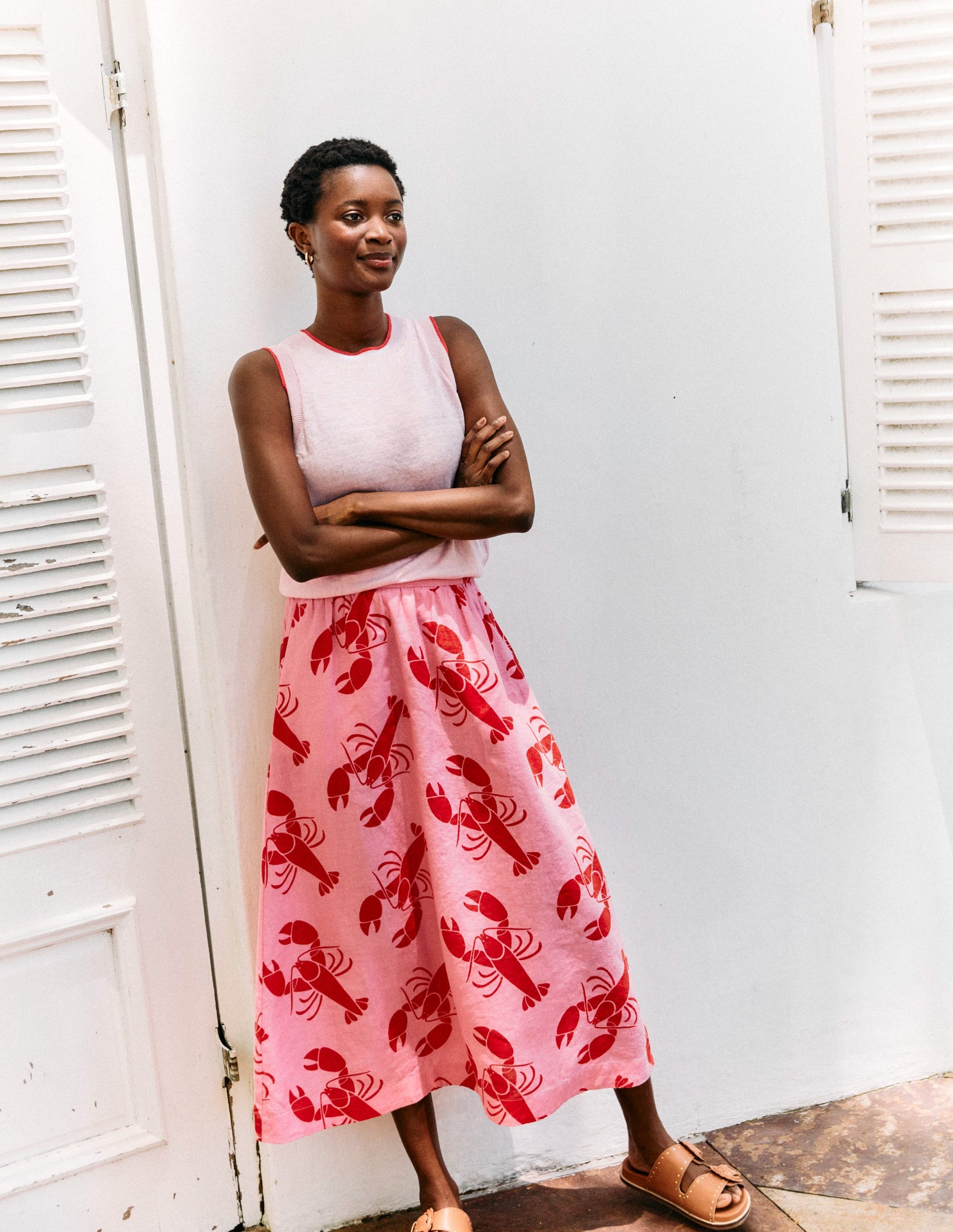 Florence Linen Skirt-Cashmere Rose, Lobster-5