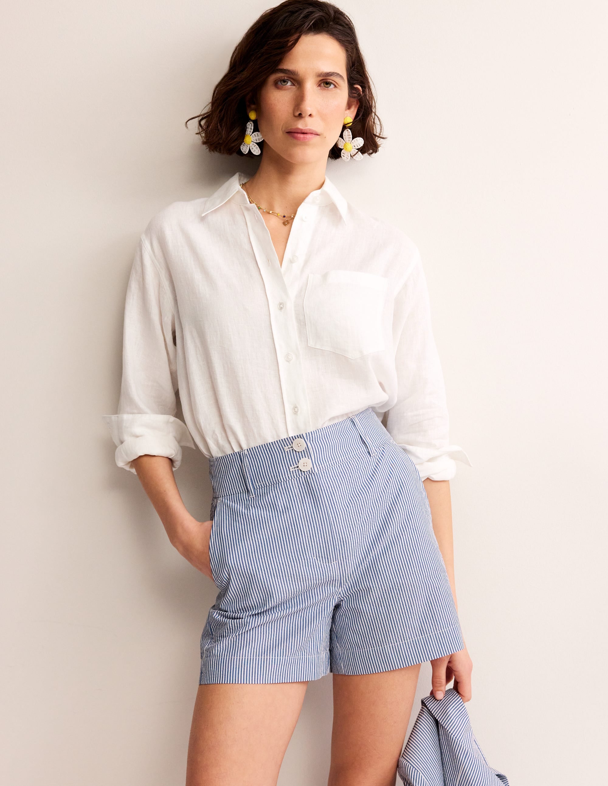Westbourne Seersucker Shorts-Blue Ivory Stripe - Image 1