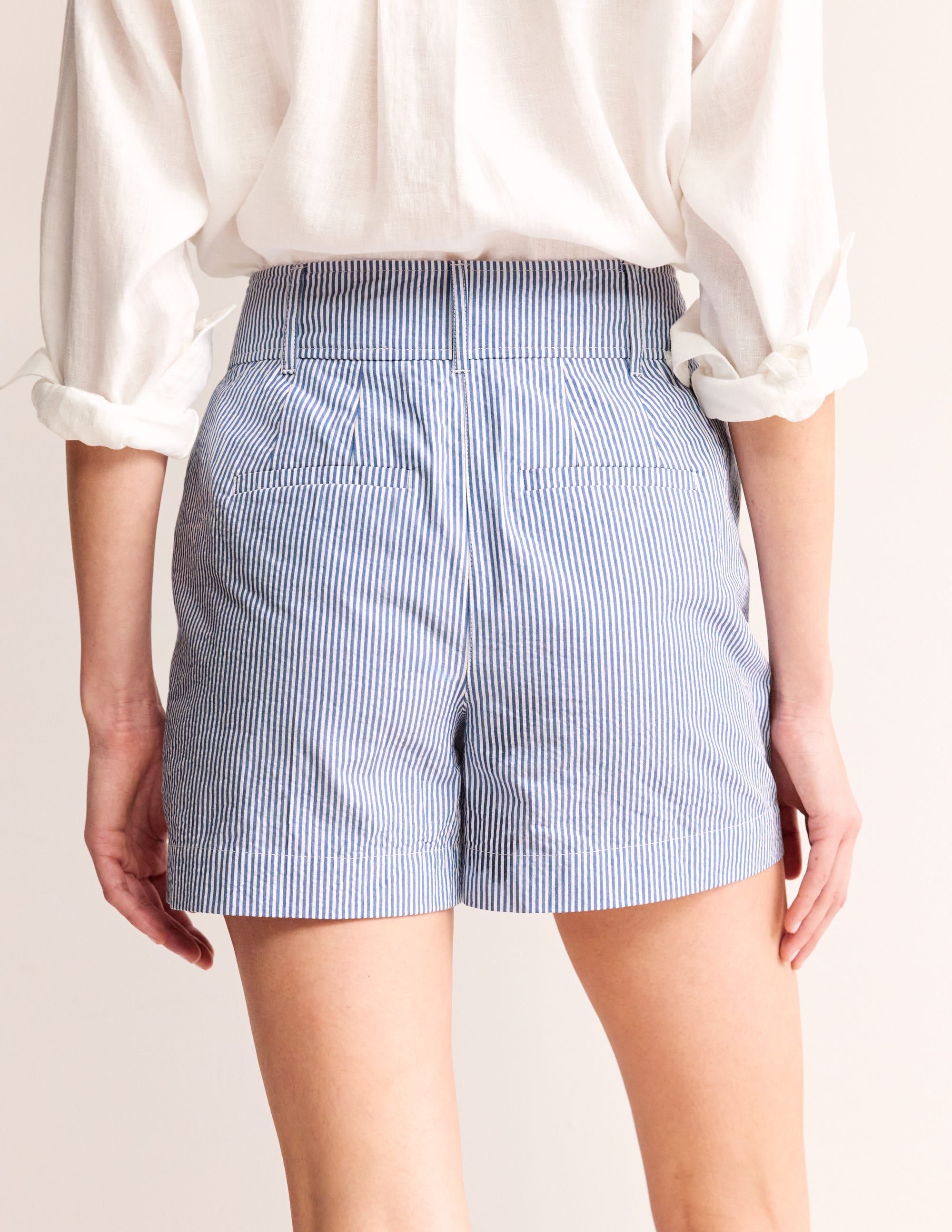 Westbourne Seersucker Shorts-Blue Ivory Stripe - Image 3