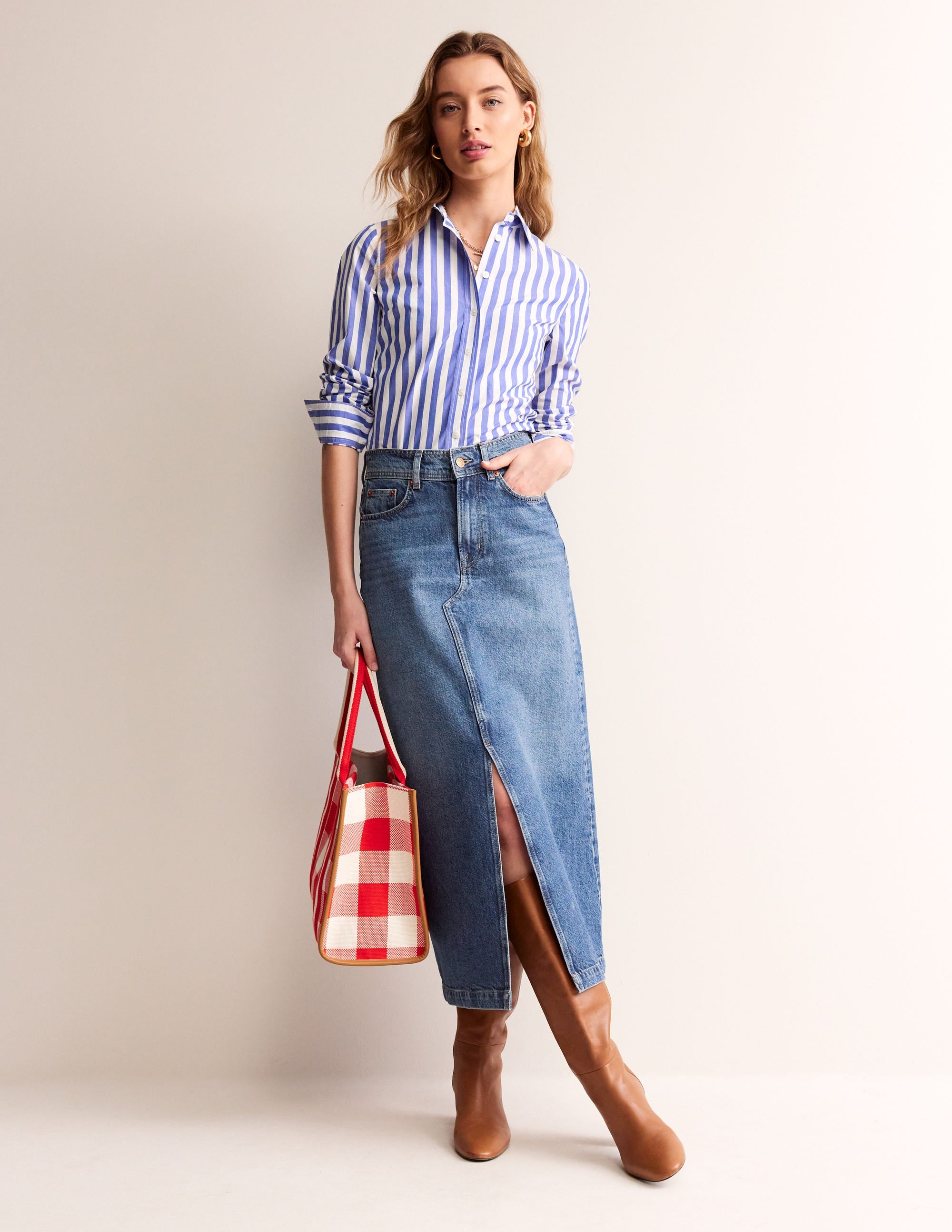 5 Pocket Denim Maxi Skirt-Mid Wash - Image 1