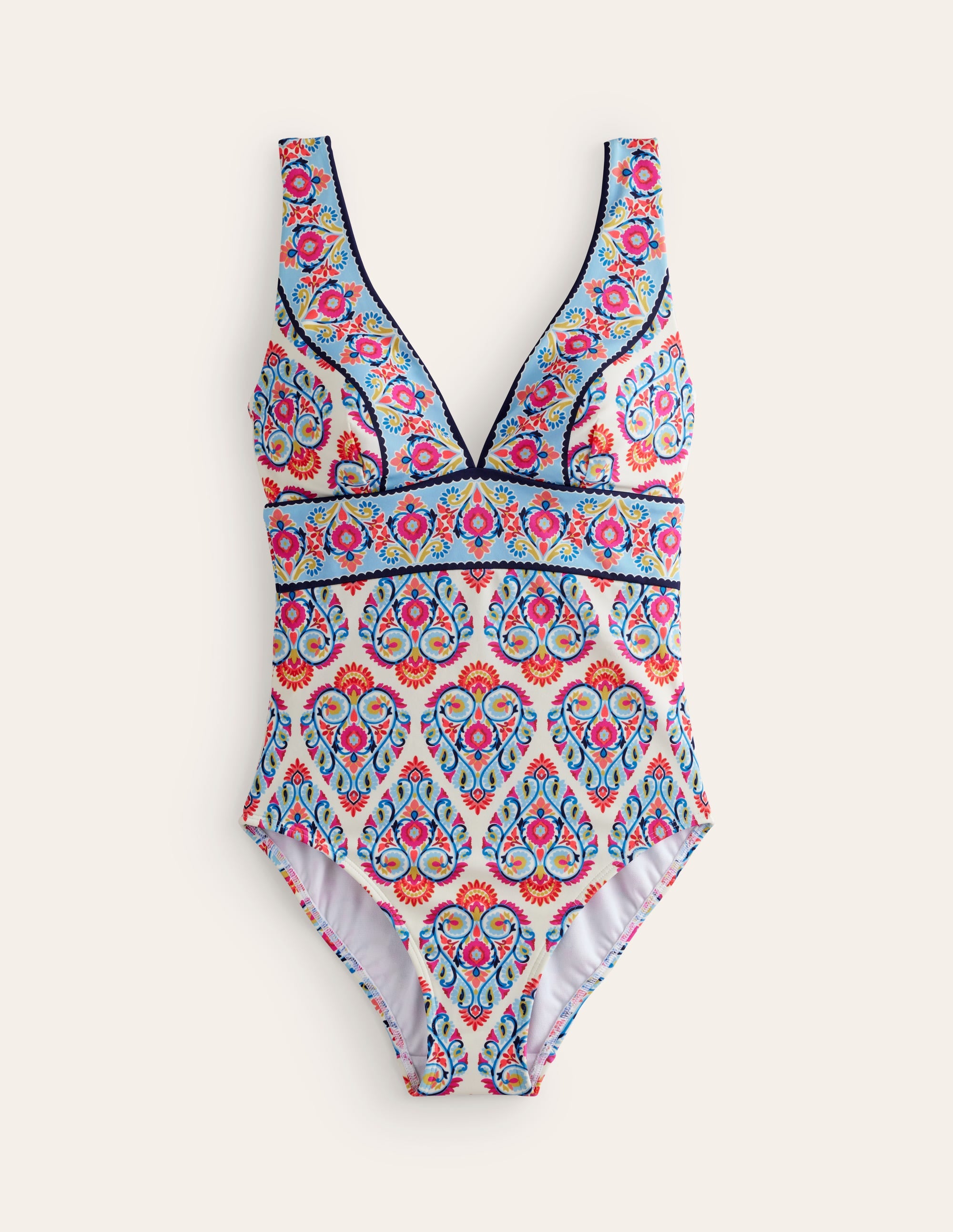 Porto V-neck Swimsuit-Ivory, Flora Stamp - Image 6