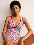 Porto V-neck Swimsuit-Ivory, Flora Stamp