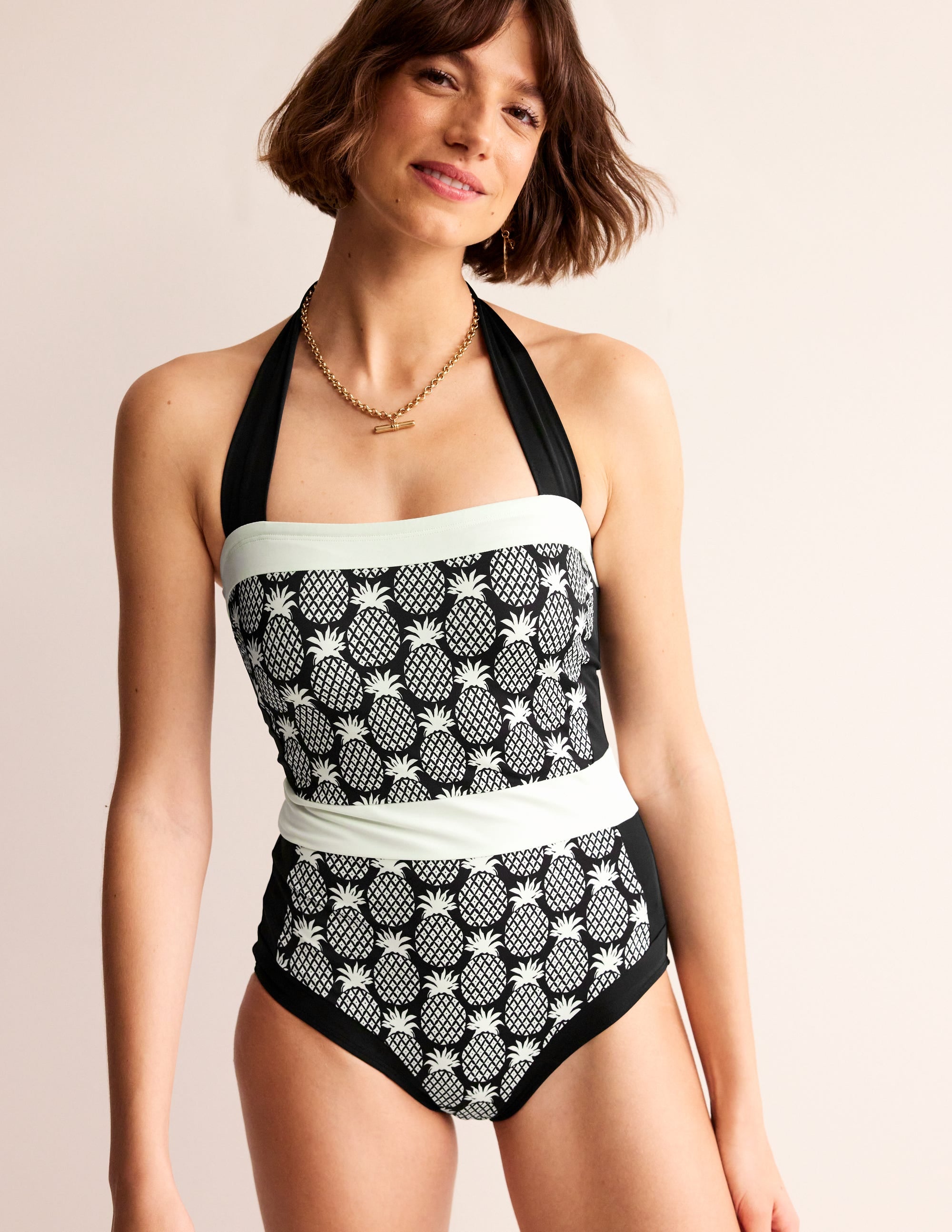 Santorini Halterneck Swimsuit-Black, Pineapple Geo - Image 2