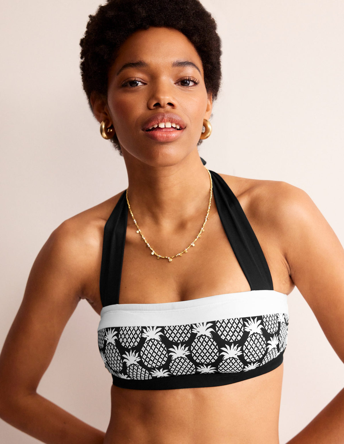Santorini Bikini Top-Black, Pineapple Geo - Image 1
