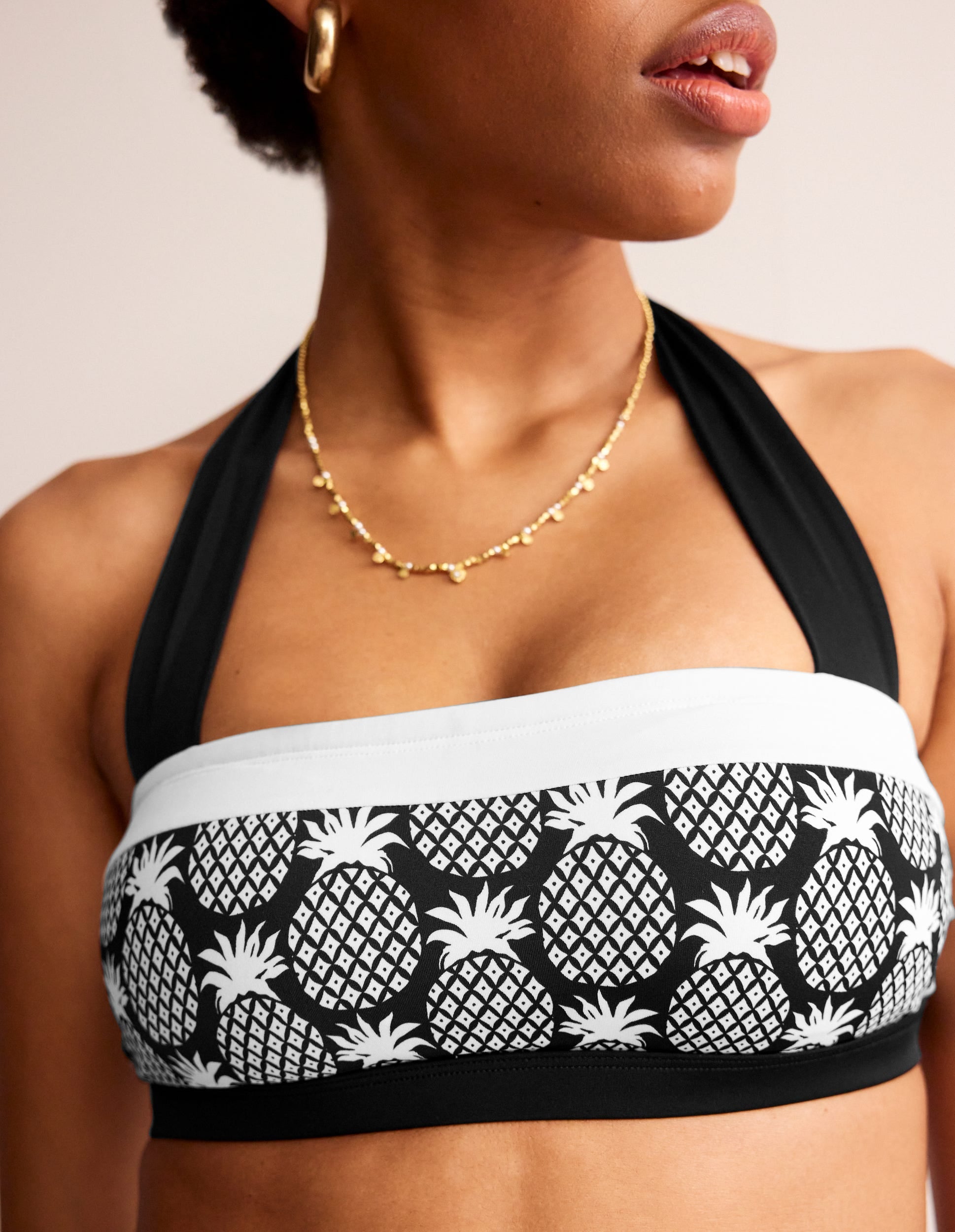Santorini Bikini Top-Black, Pineapple Geo-2