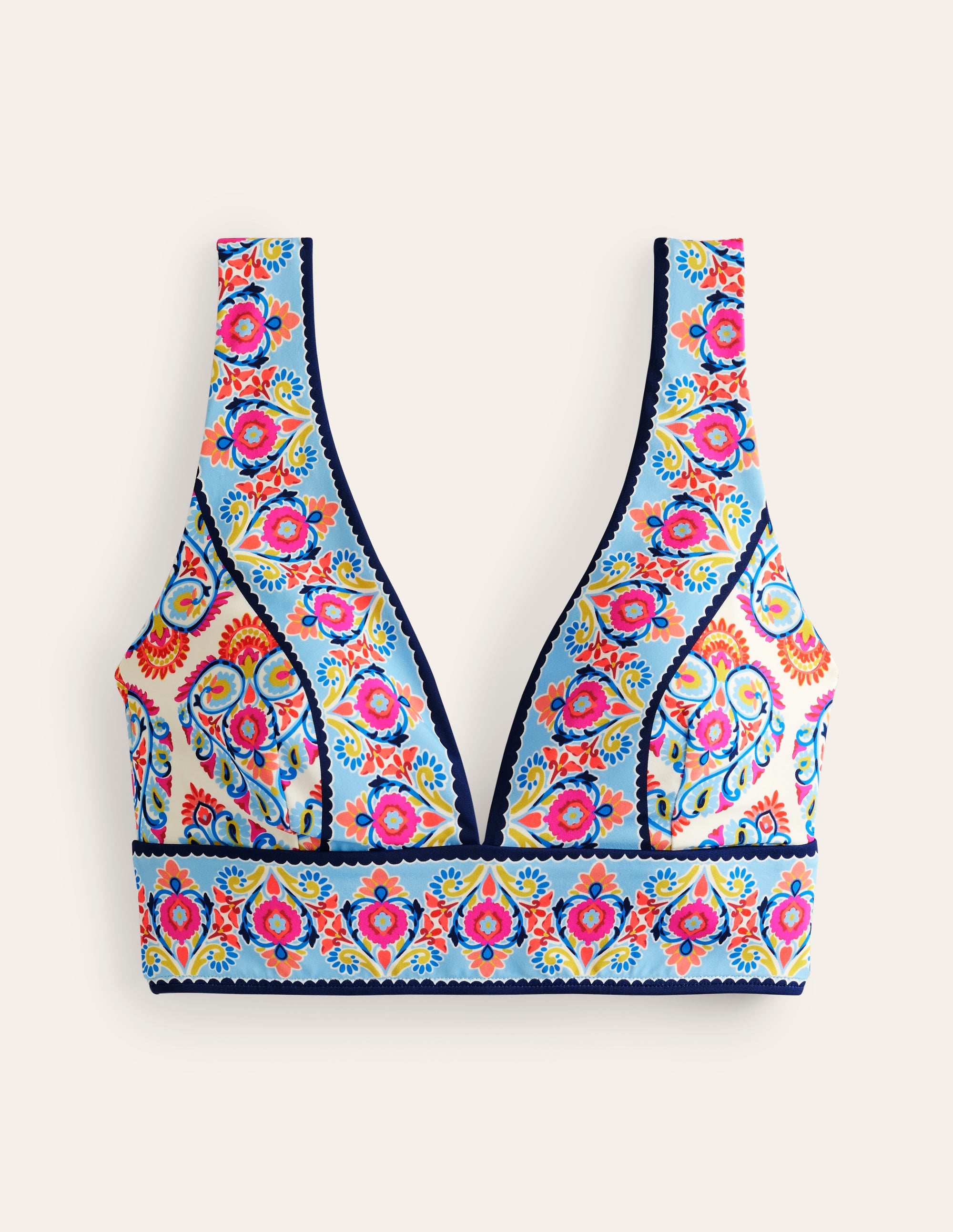 Porto V-neck Bikini Top-Ivory, Flora Stamp - Image 6