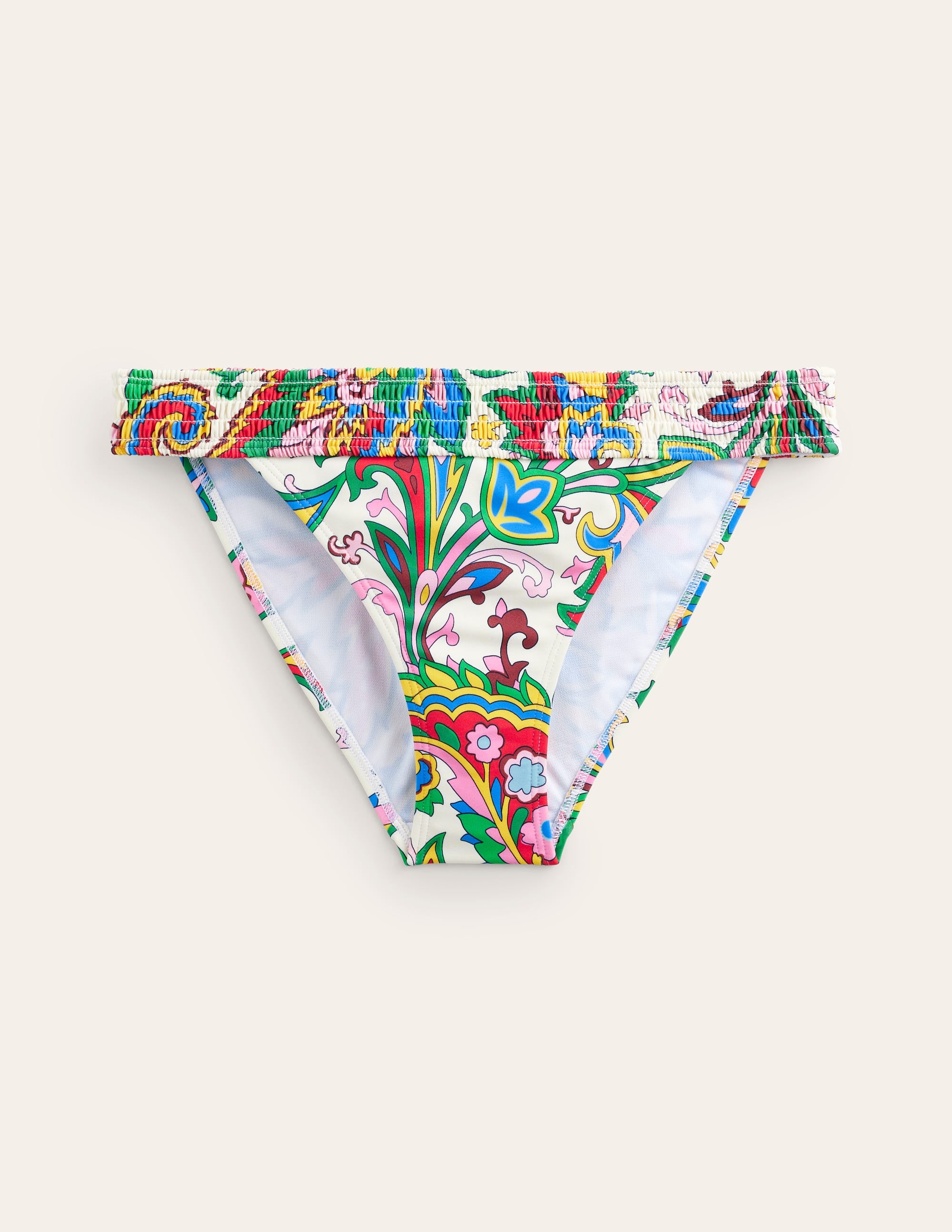 Milos Smocked Bikini Bottoms-Ivory, Paisley Azure - Image 6