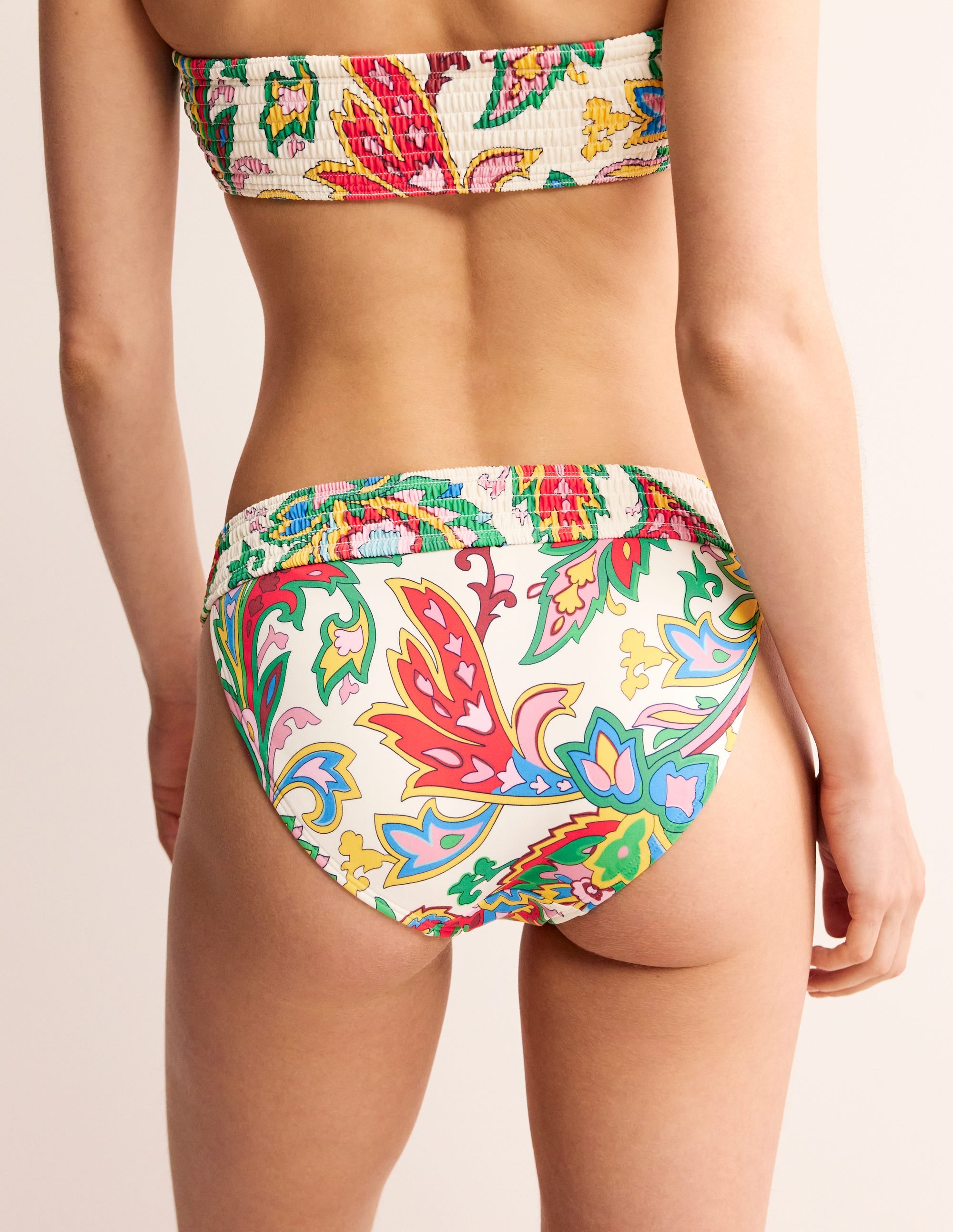 Milos Smocked Bikini Bottoms-Ivory, Paisley Azure - Image 3