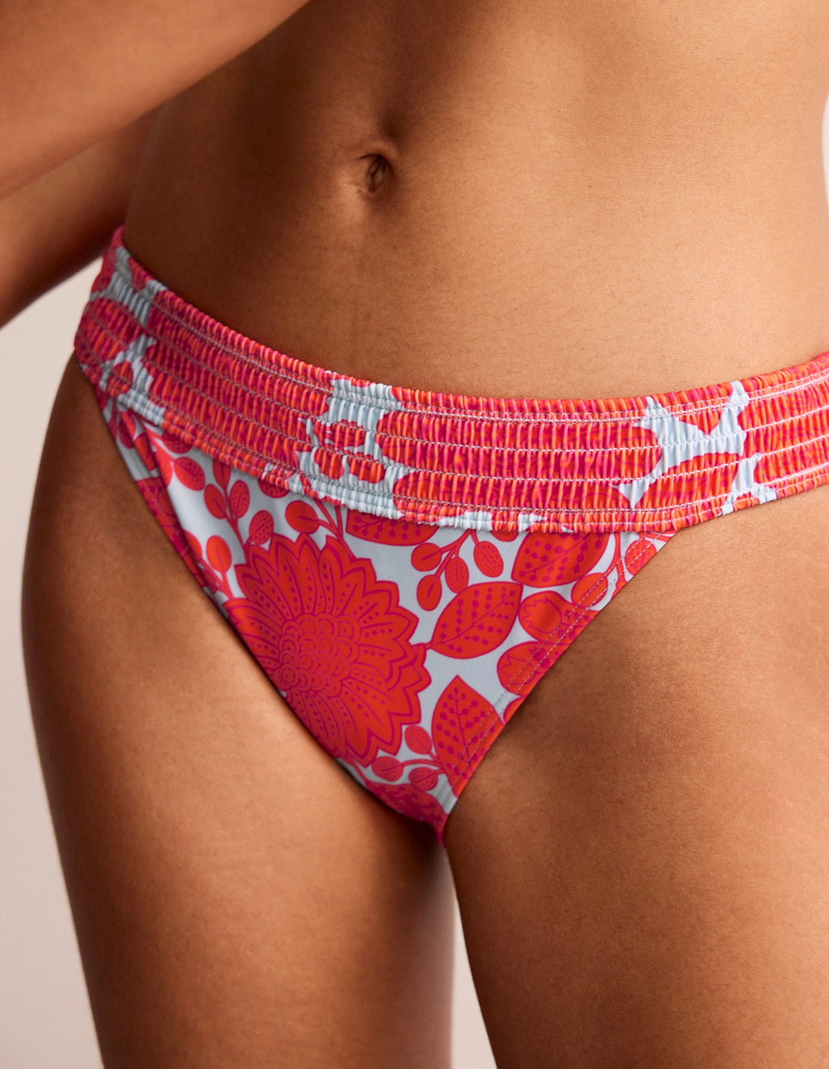 Milos Smocked Bikini Bottoms-Fire Cracker, Gardenia Swirl - Image 2