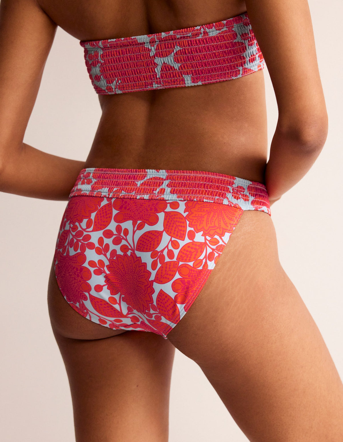 Milos Smocked Bikini Bottoms-Fire Cracker, Gardenia Swirl - Image 3