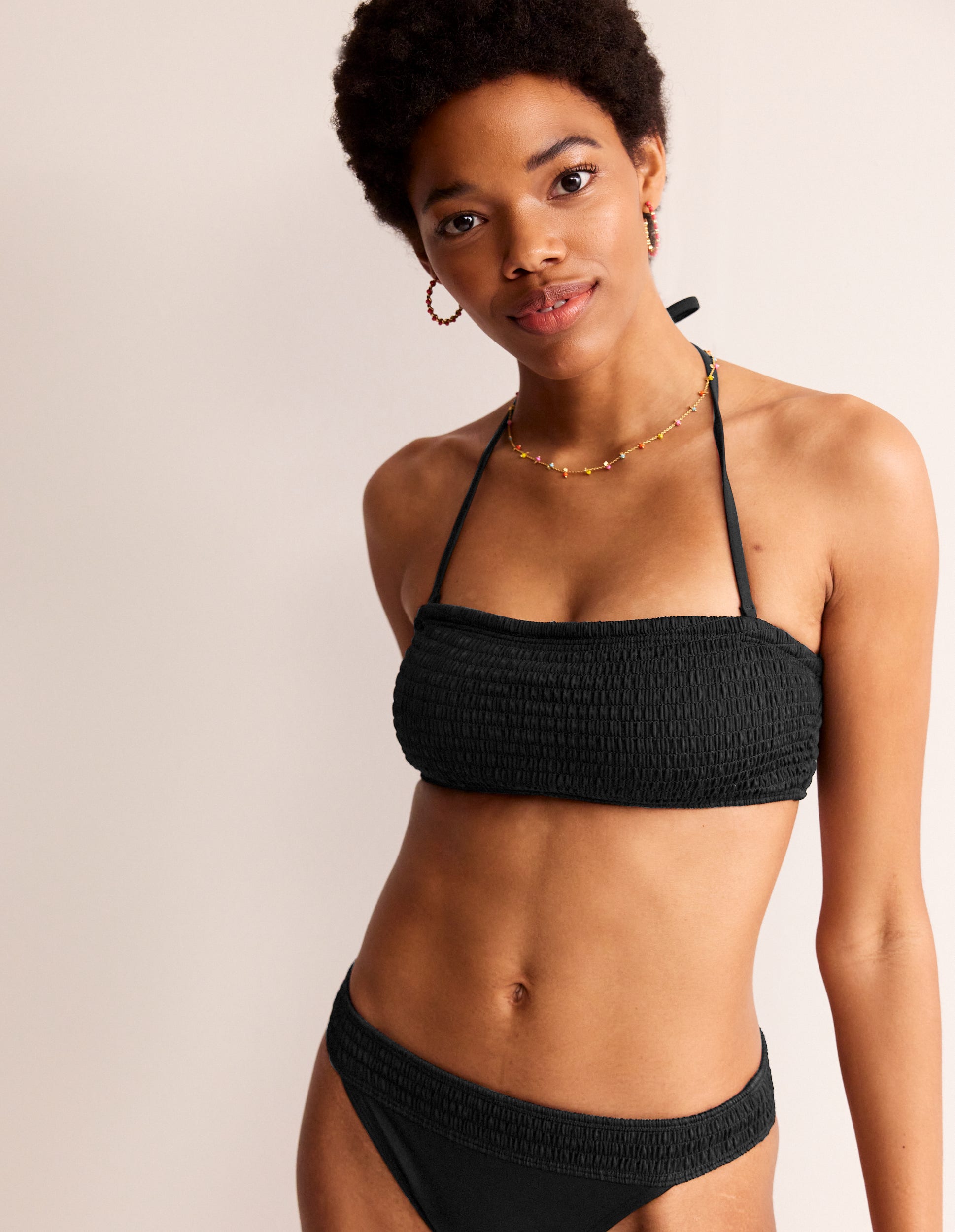 Milos Smocked  Bikini Top-Black - Image 1