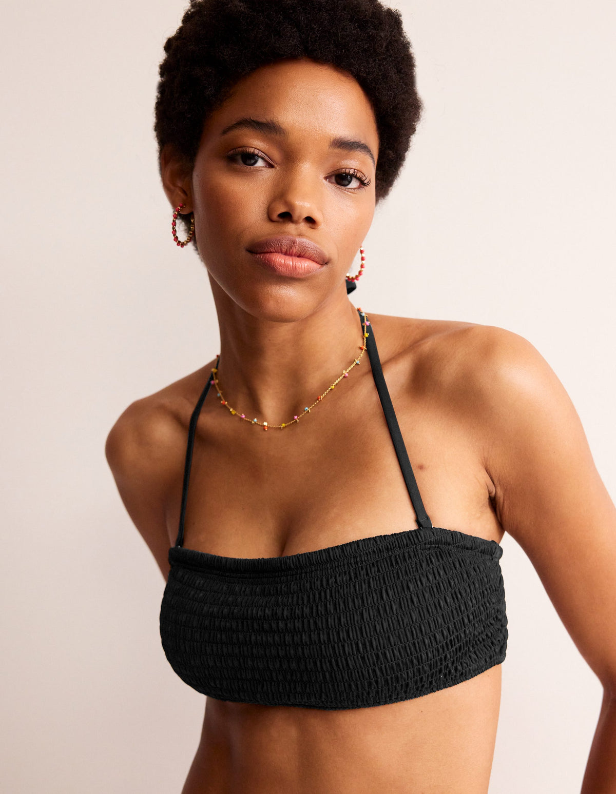 Milos Smocked  Bikini Top-Black - Image 4