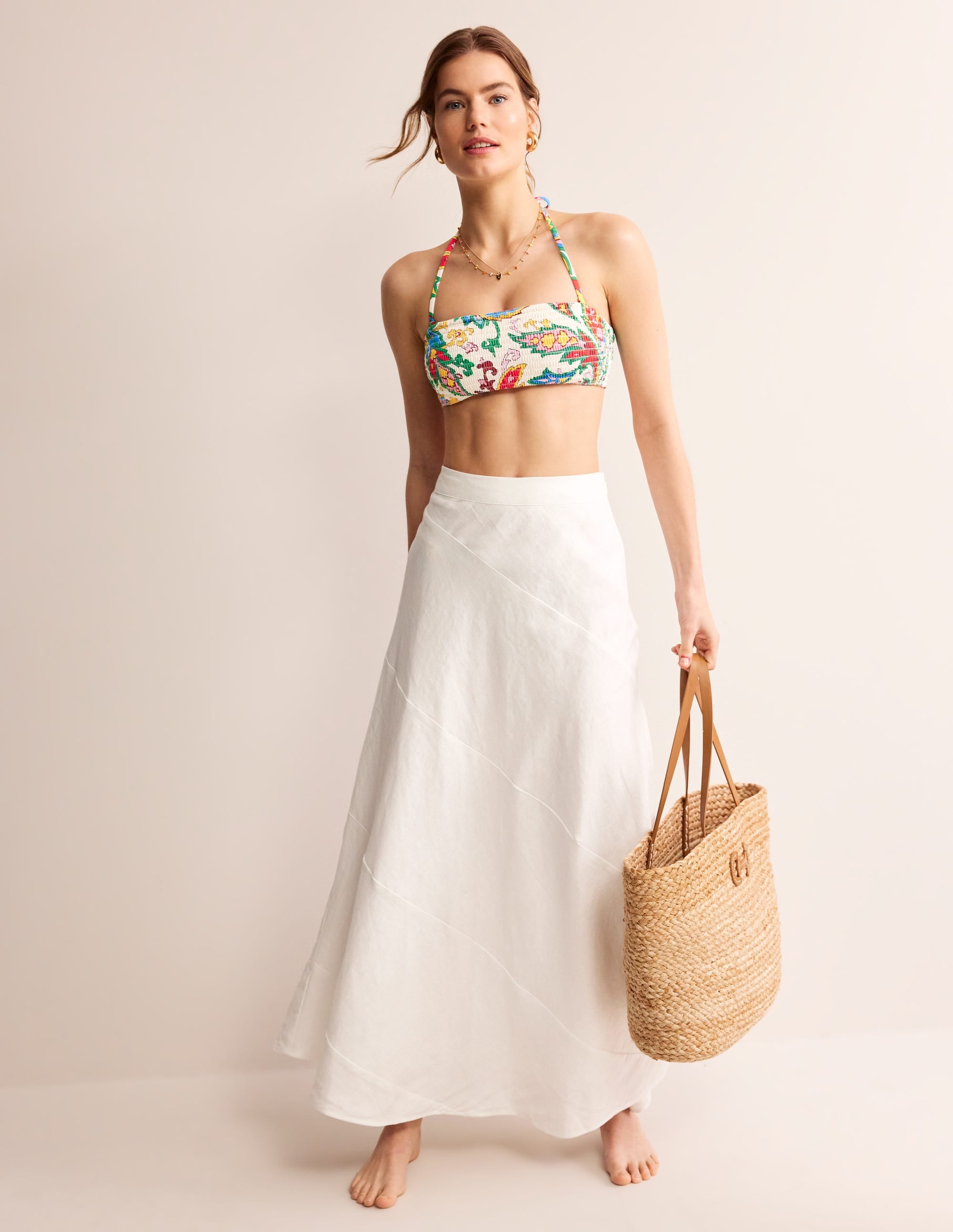 Milos Smocked  Bikini Top-Ivory, Paisley Azure - Image 4
