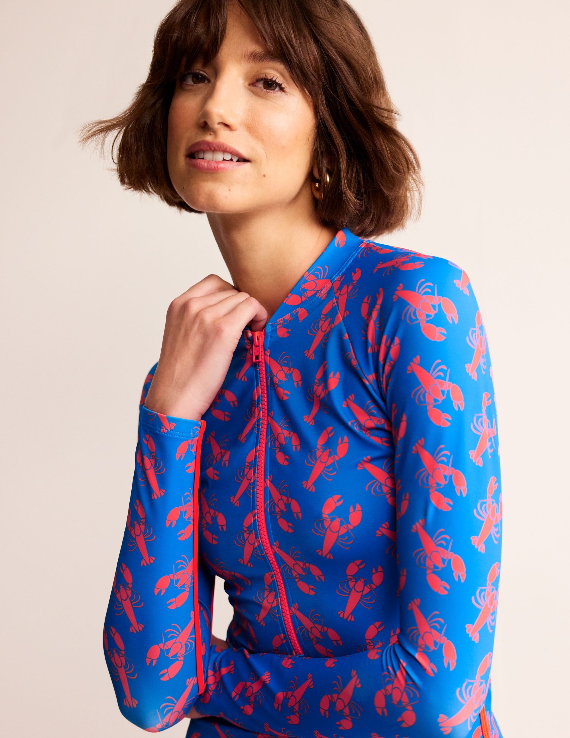 Piped Raglan Rash Vest-Indigo Bunting, Lobster - Image 1