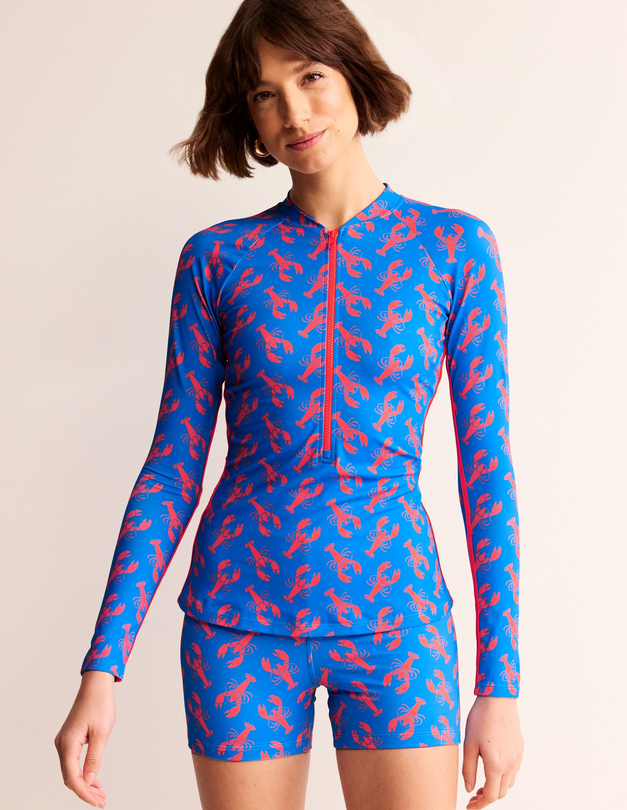 Piped Raglan Rash Vest-Indigo Bunting, Lobster - Image 2