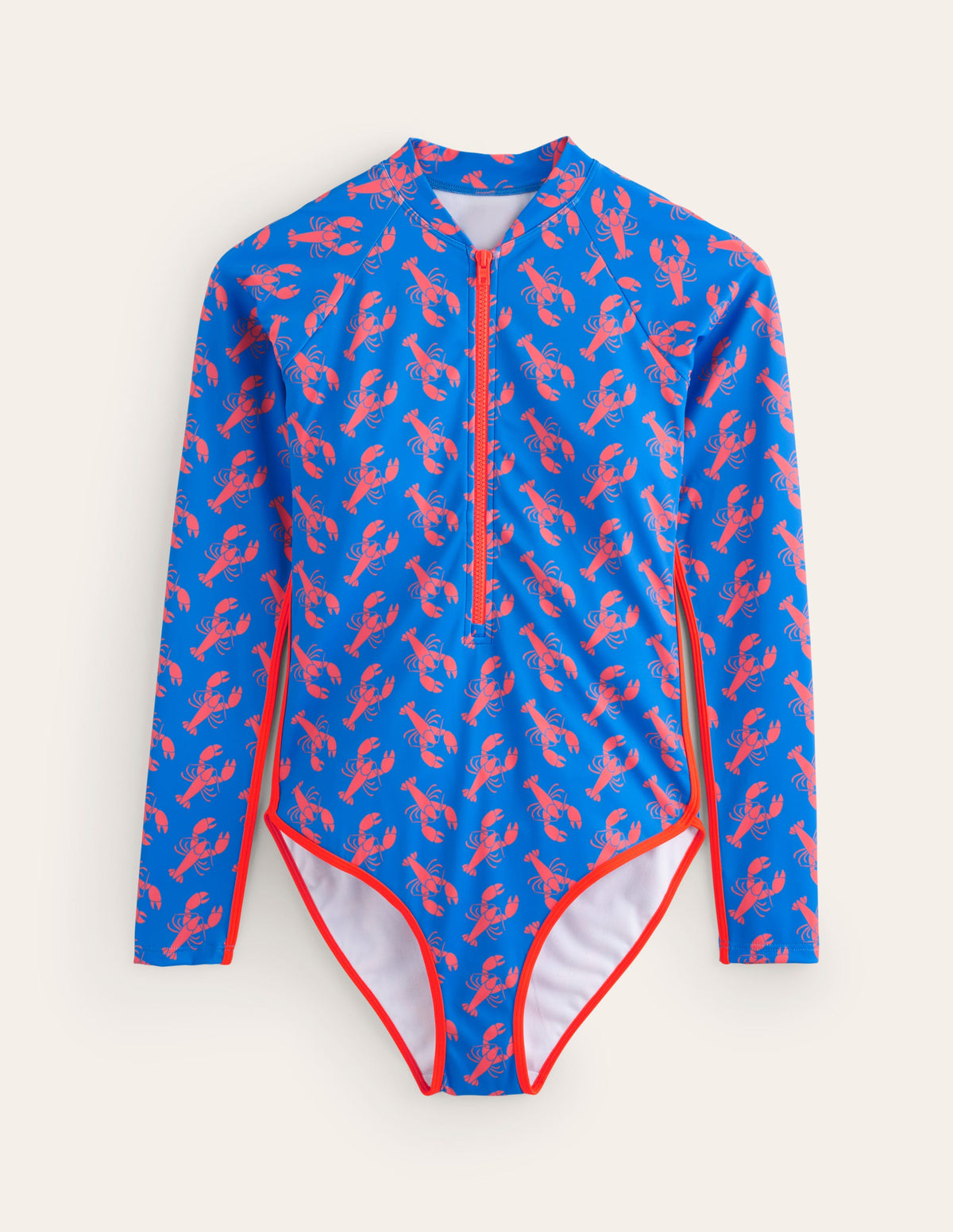 Piped Raglan Sleeve Swimsuit-Indigo Bunting, Lobster - Image 5