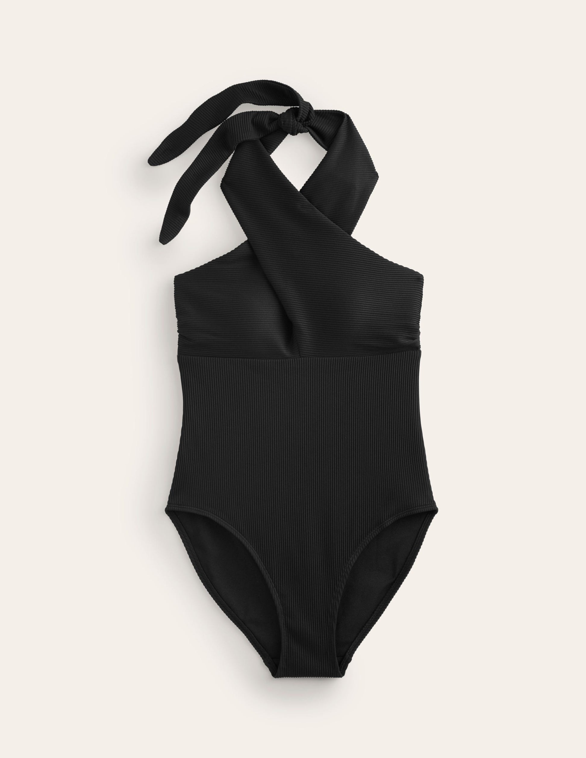 Cross Front Halter Swimsuit-Black Rib-5