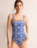 Square Neck Panel Swimsuit-Surf The Web, Mosaic Bloom