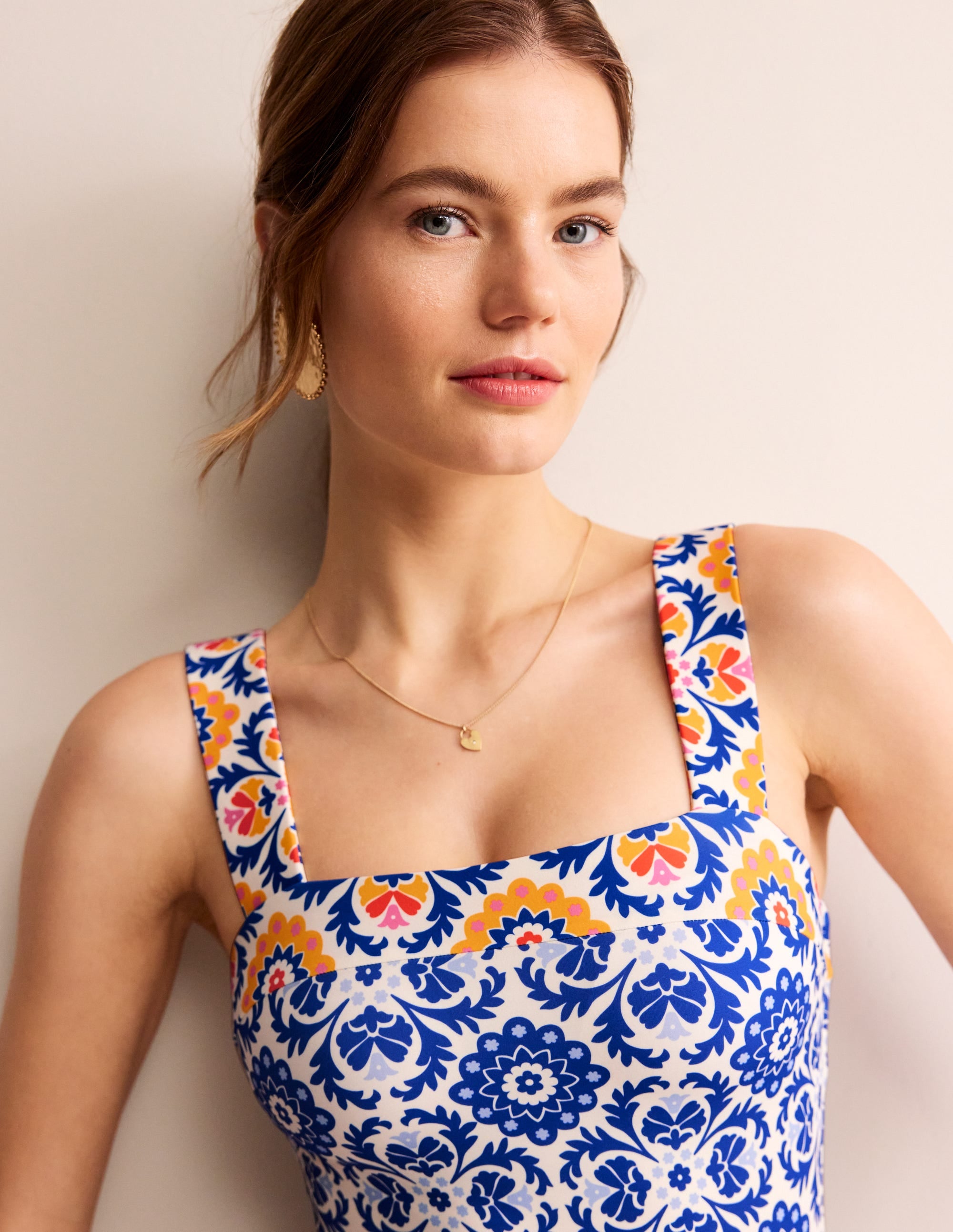 Square Neck Panel Swimsuit-Surf The Web, Mosaic Bloom - Image 2