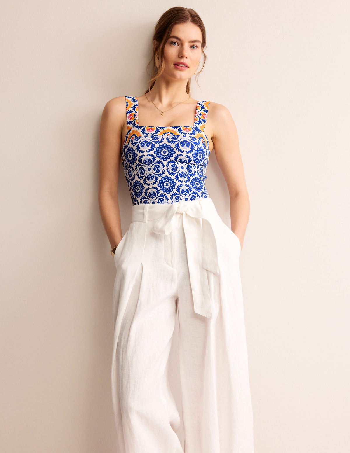 Square Neck Panel Swimsuit-Surf The Web, Mosaic Bloom - Image 4