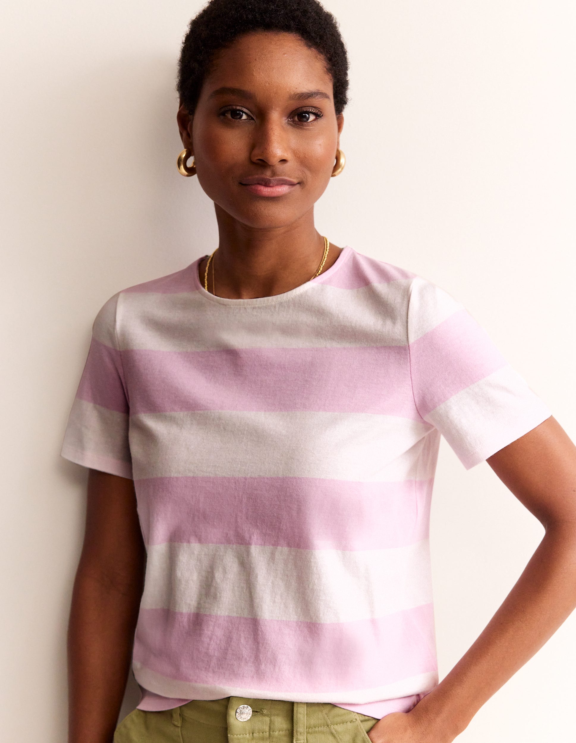 Bea Short Sleeve Breton-Pink Wide Stripe - Image 1