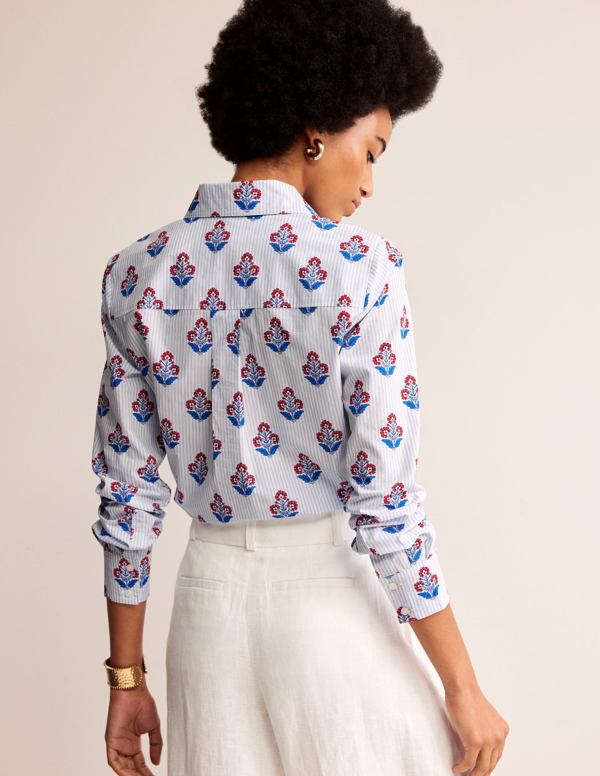 Sienna Cotton Shirt-Mandarin Red, Floret Stem-3