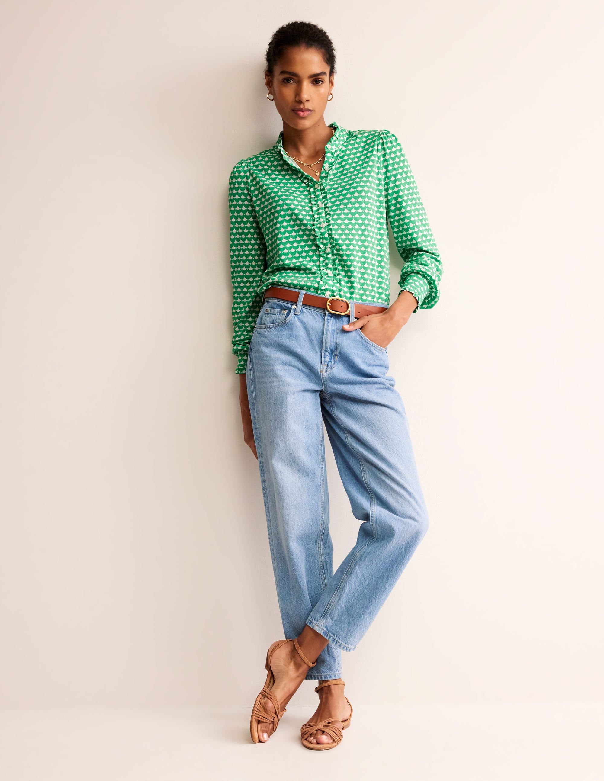 Caroline Jersey Shirt-Ming Green, Crescent Stamp - Image 4