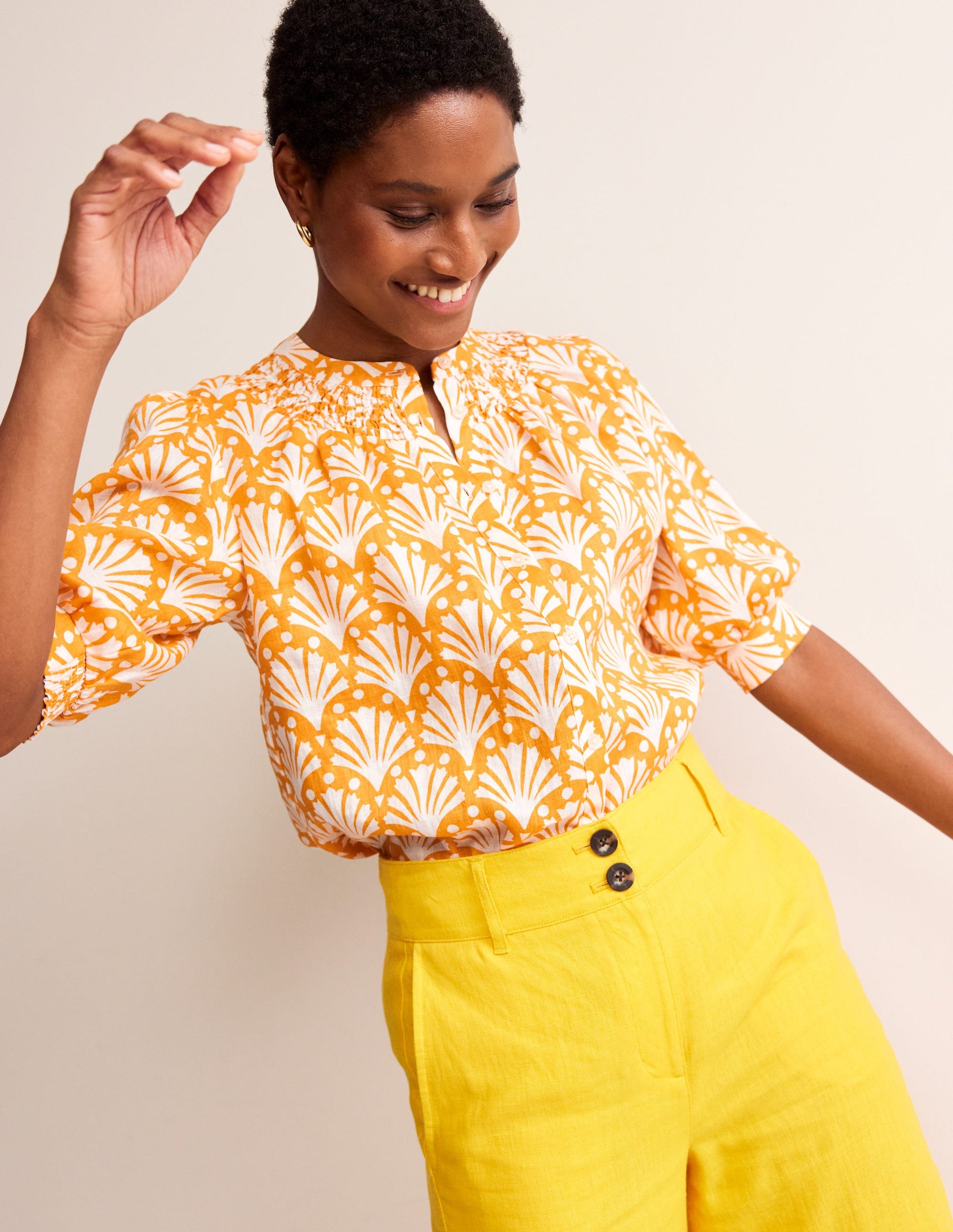 Ada Linen Top-Artisan Gold, Shells-1