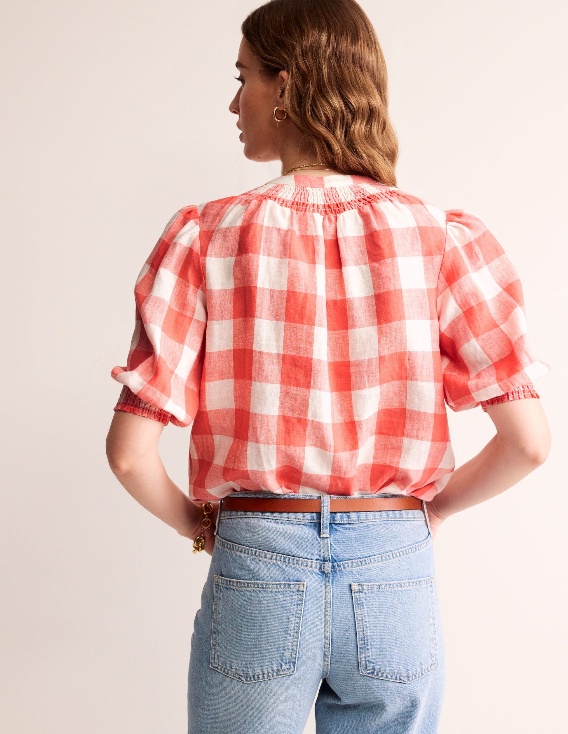 Ada Linen Top-Porcelain Rose, Gingham-3