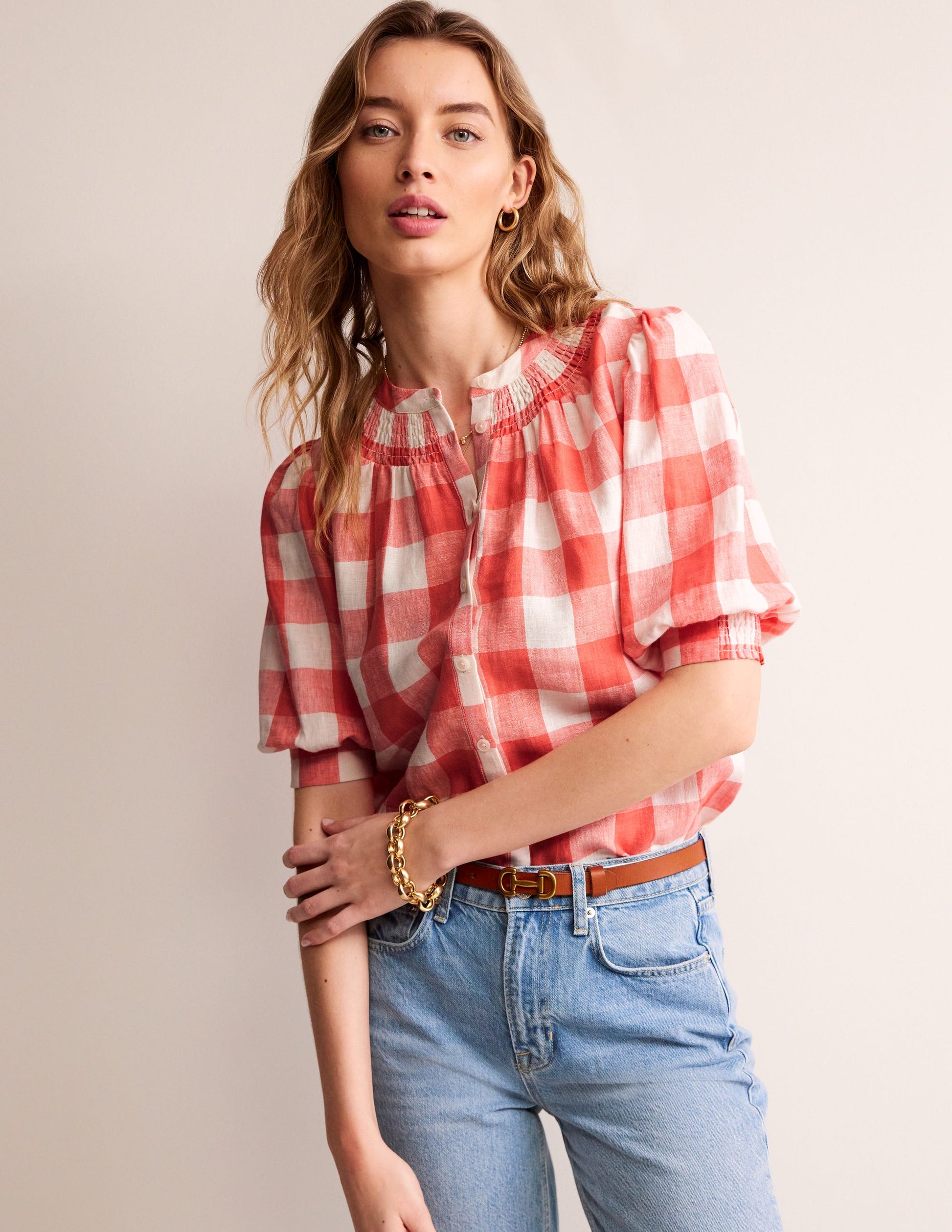 Ada Linen Top-Porcelain Rose, Gingham-4