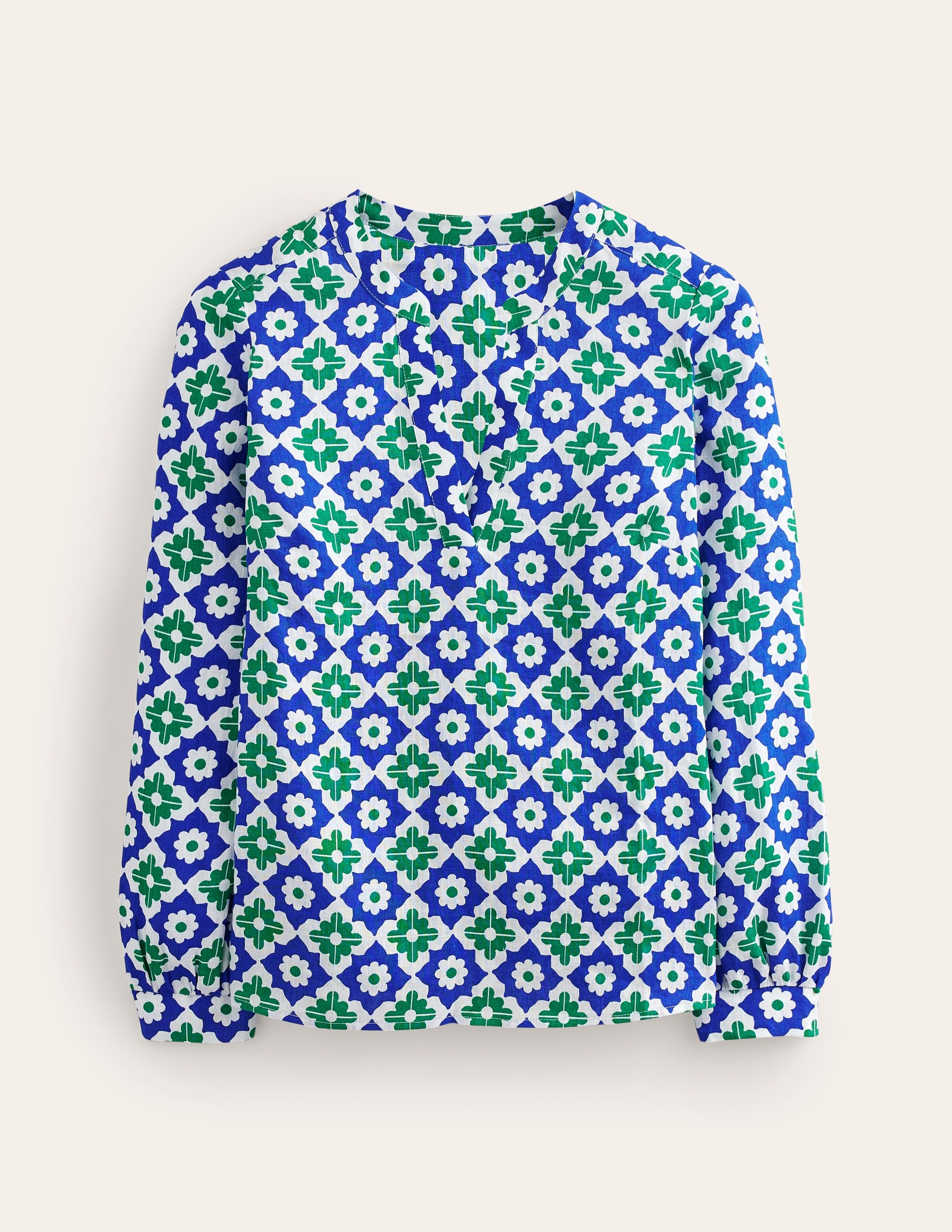 Alice Linen Top-Green, Geometric Stamp - Image 6