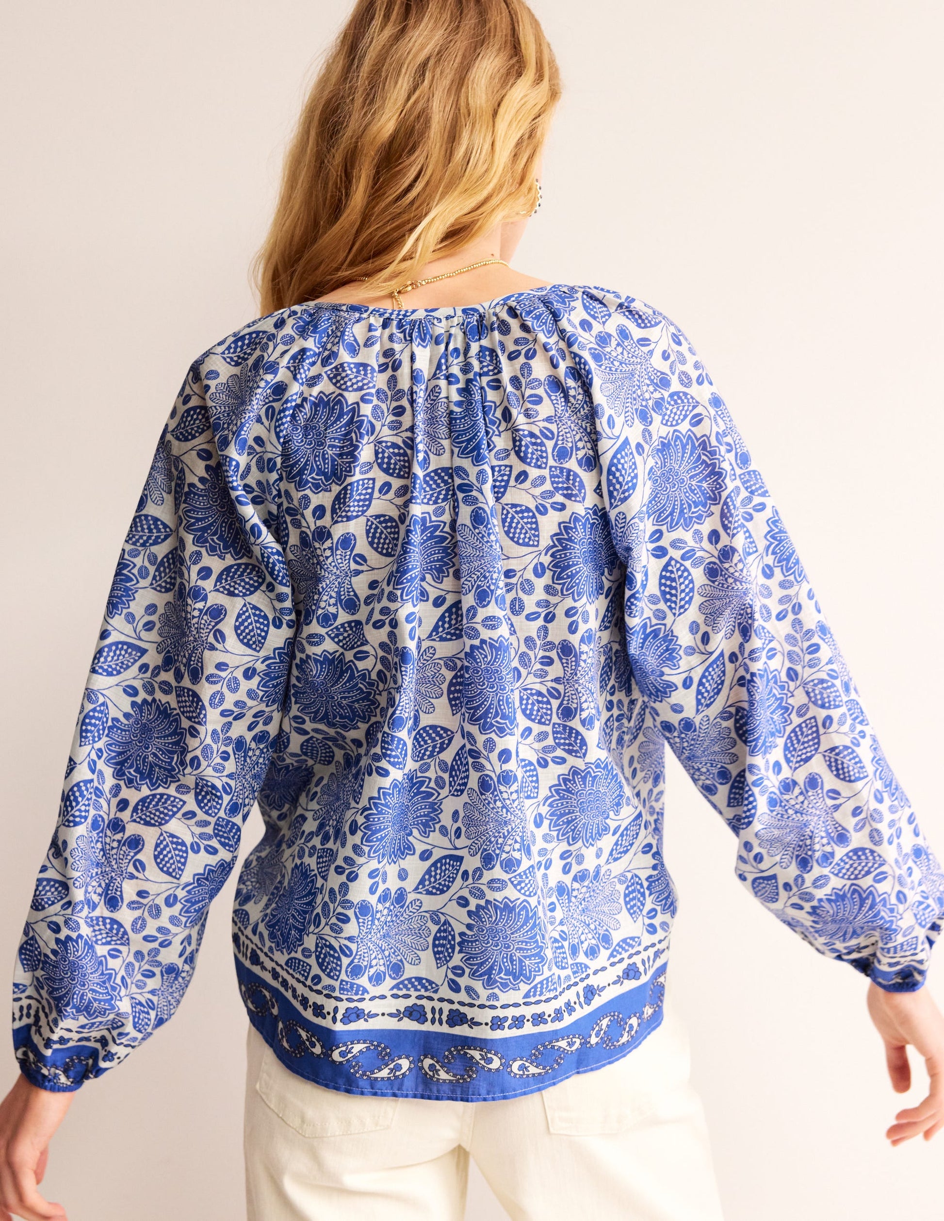 Serena Cotton Blouse-Ivory, Gardenia Swirl-3