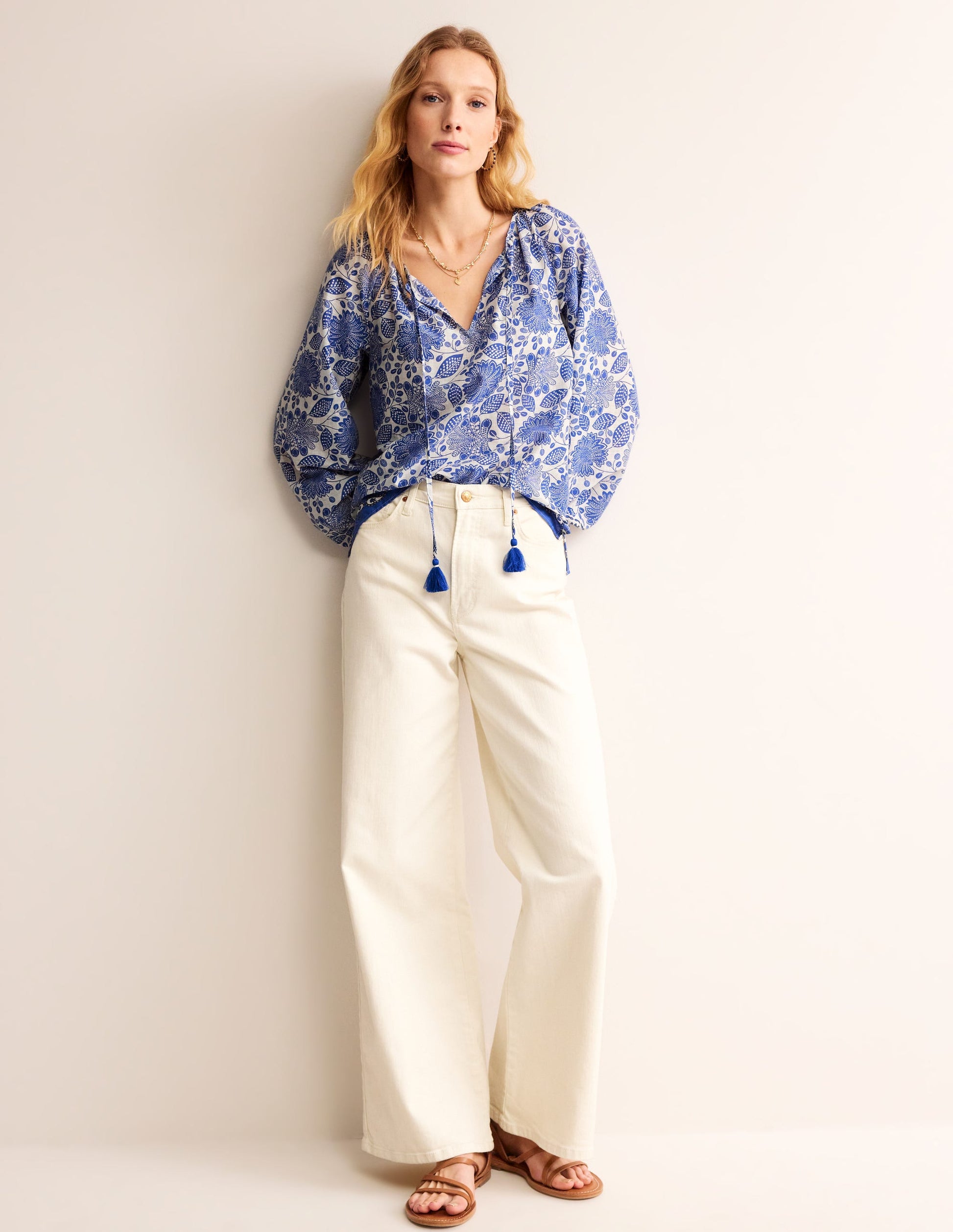 Serena Cotton Blouse-Ivory, Gardenia Swirl-4