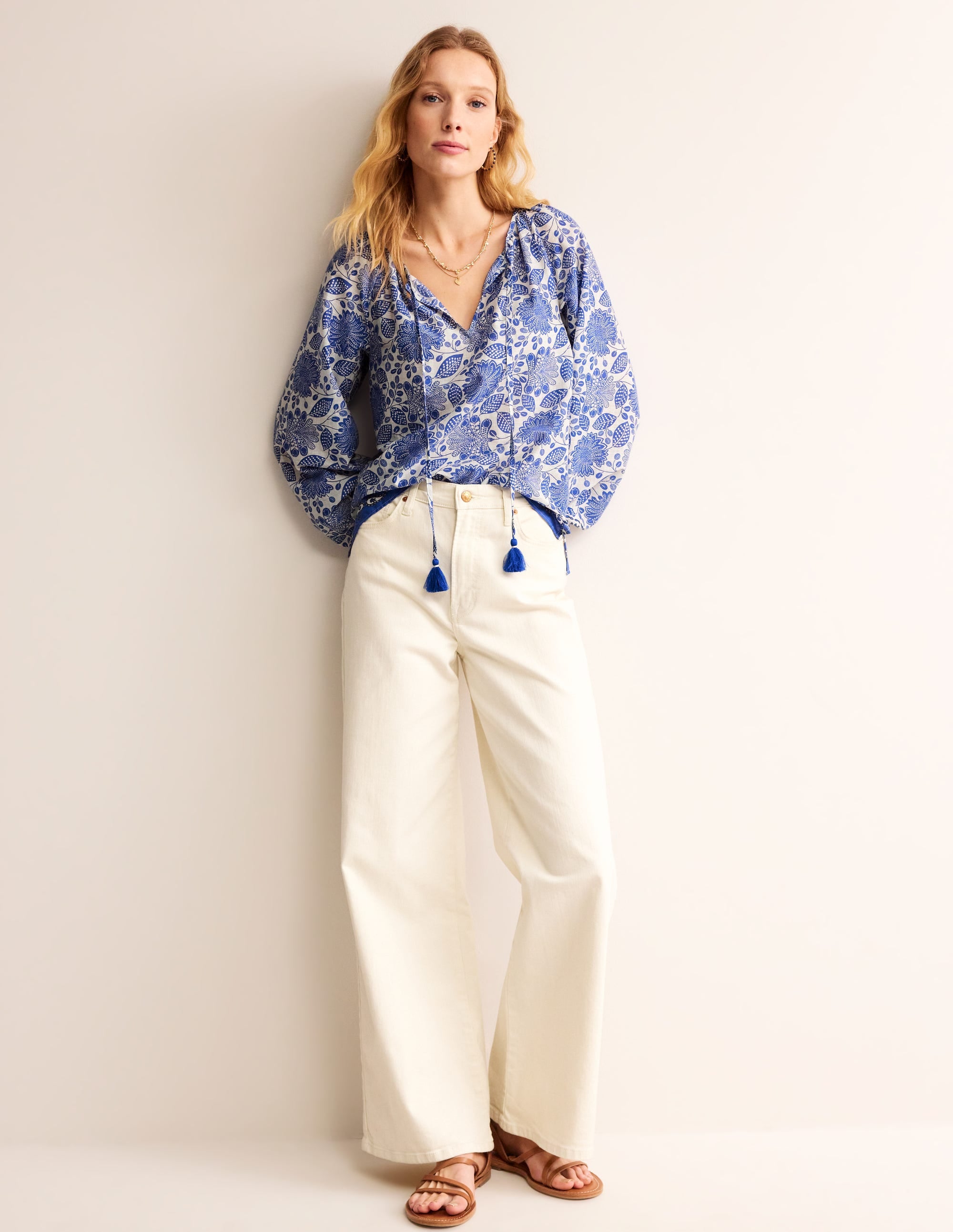 Serena Cotton Blouse-Ivory, Gardenia Swirl - Image 4