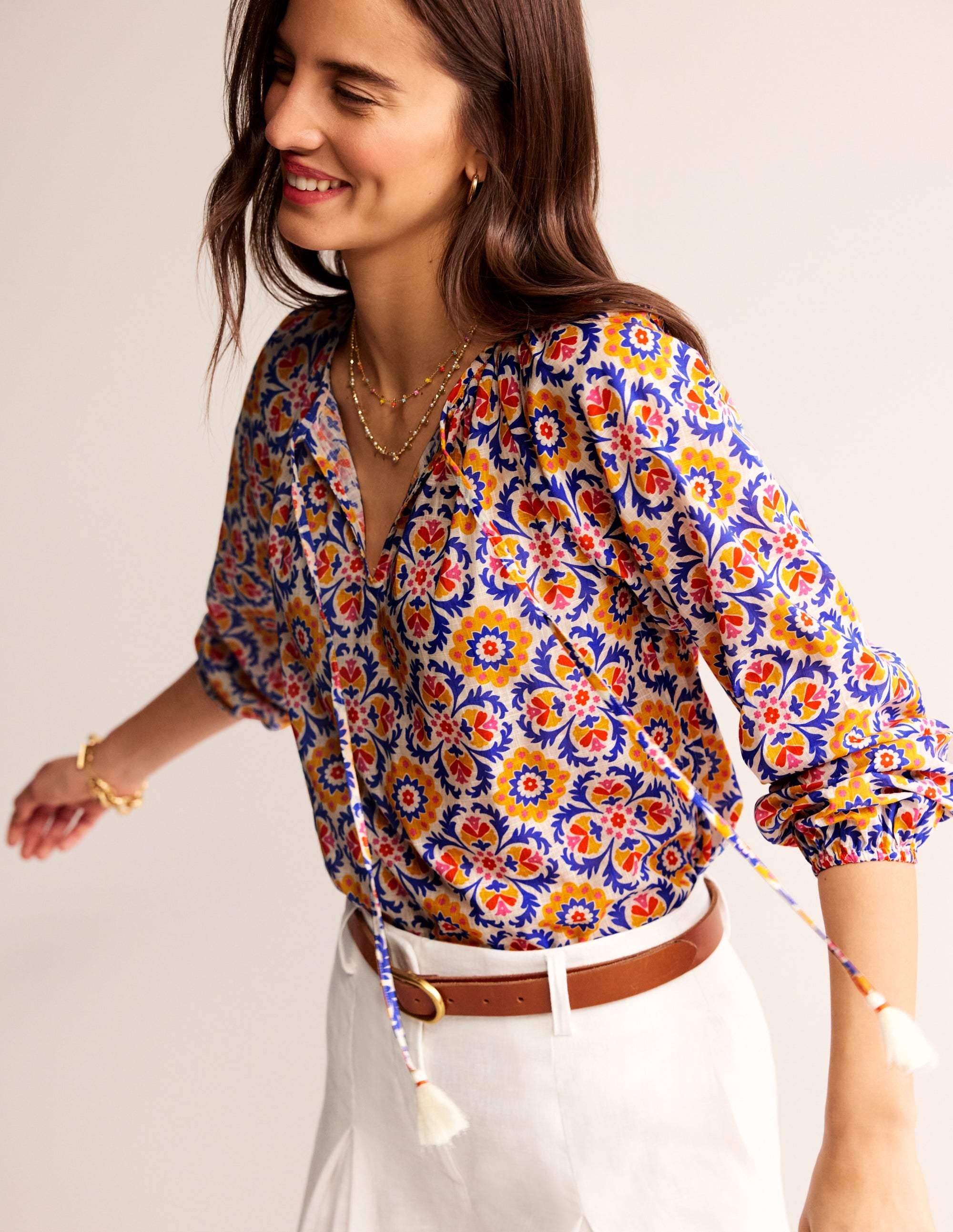 Serena Cotton Blouse-Artisan’s Gold, Mosaic Bloom - Image 1