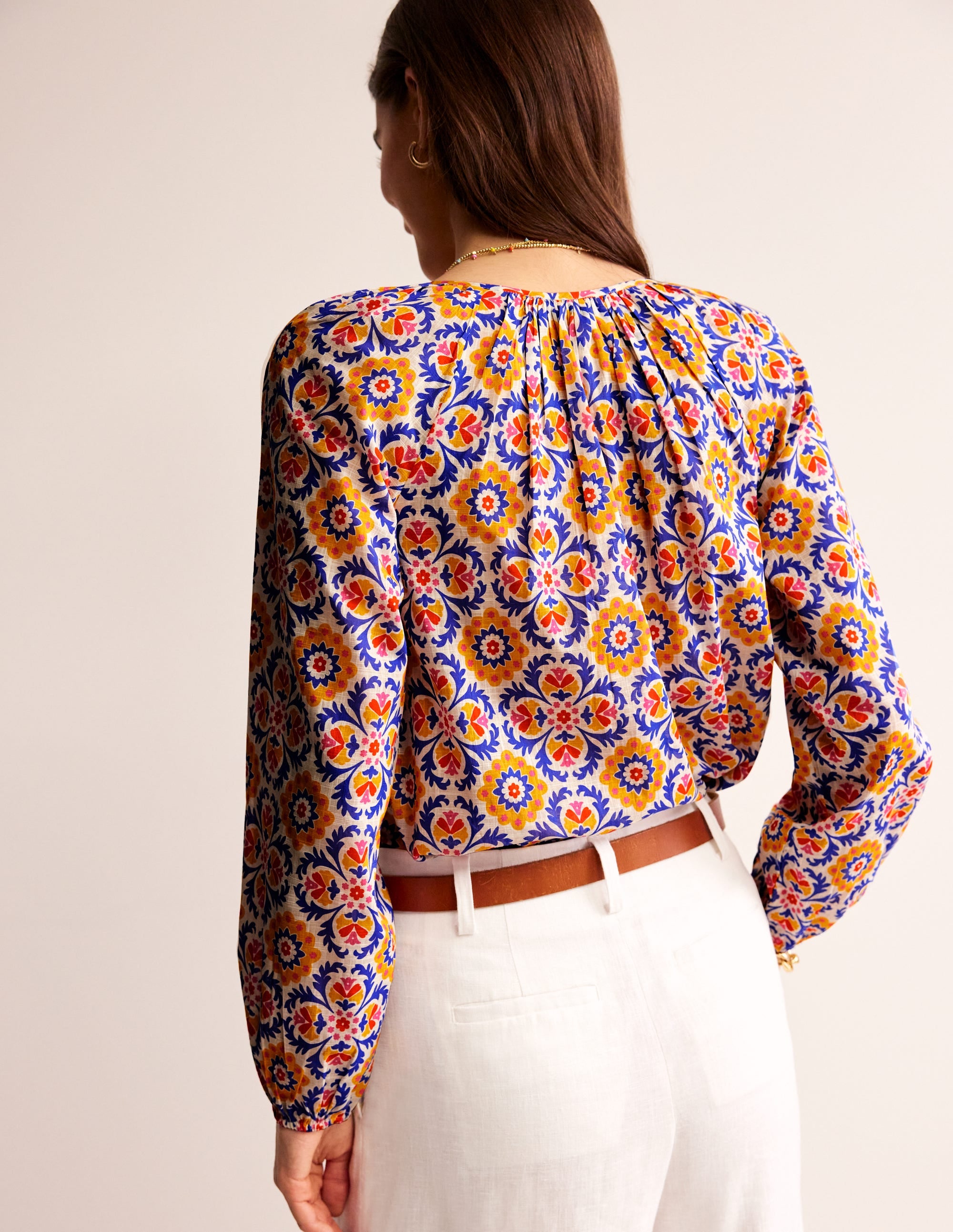 Serena Cotton Blouse-Artisan’s Gold, Mosaic Bloom - Image 3