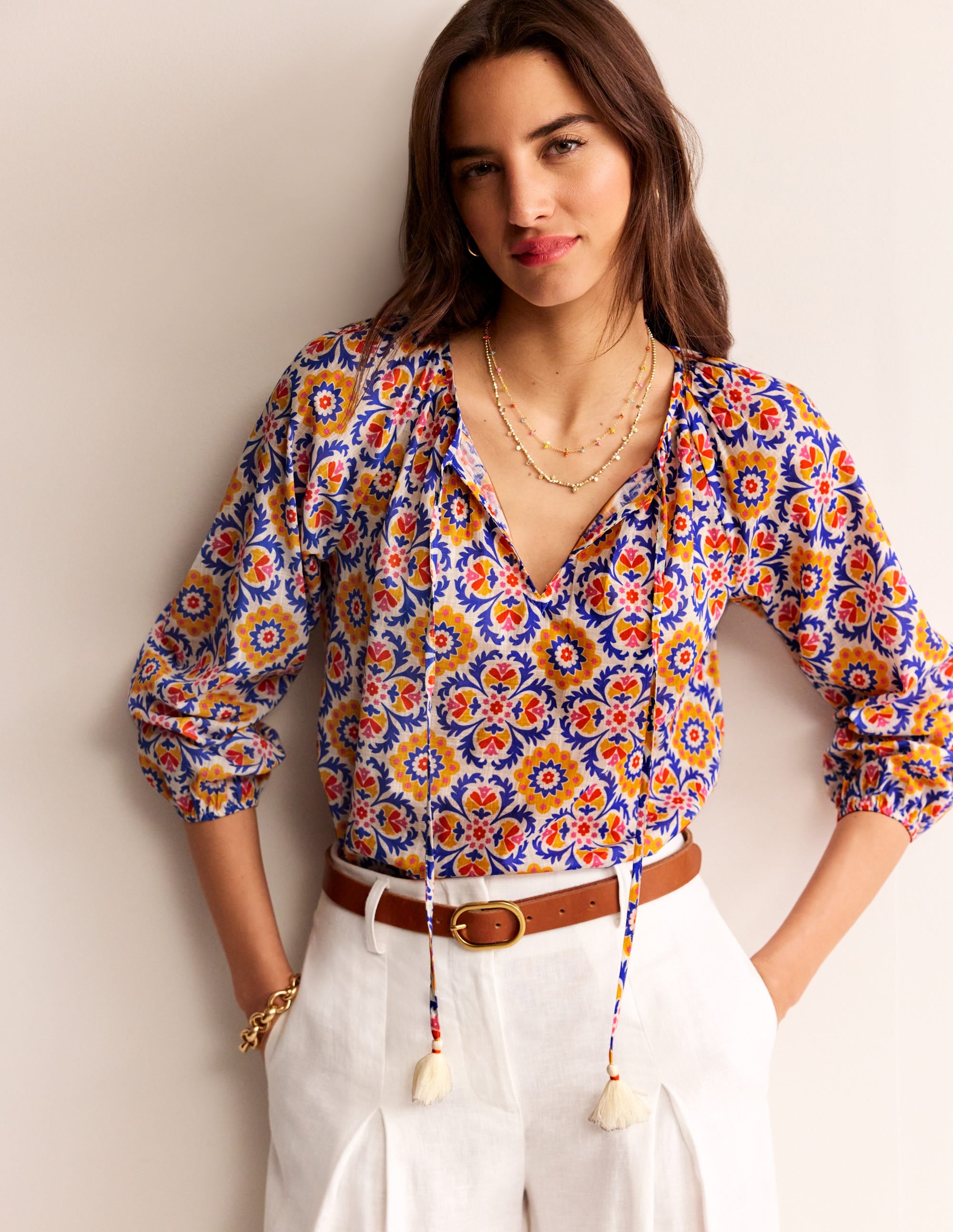 Serena Cotton Blouse-Artisan’s Gold, Mosaic Bloom - Image 4