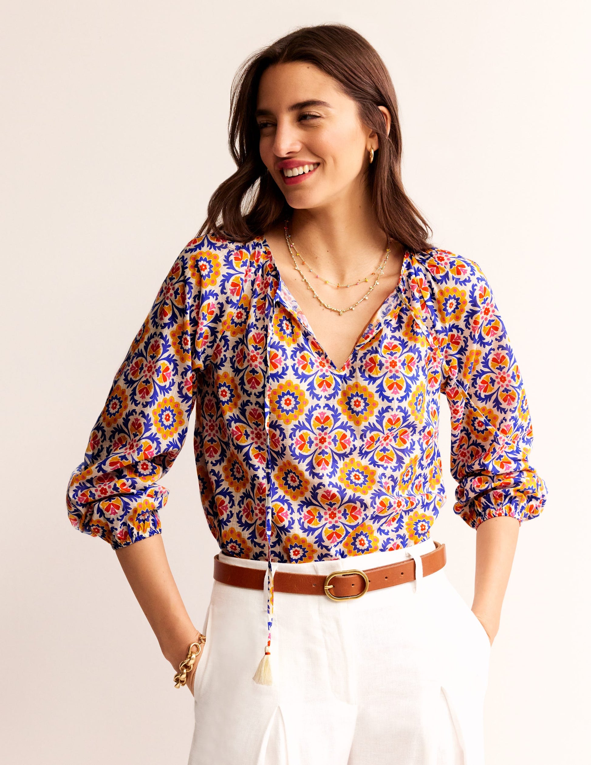 Serena Cotton Blouse-Artisan’s Gold, Mosaic Bloom-5