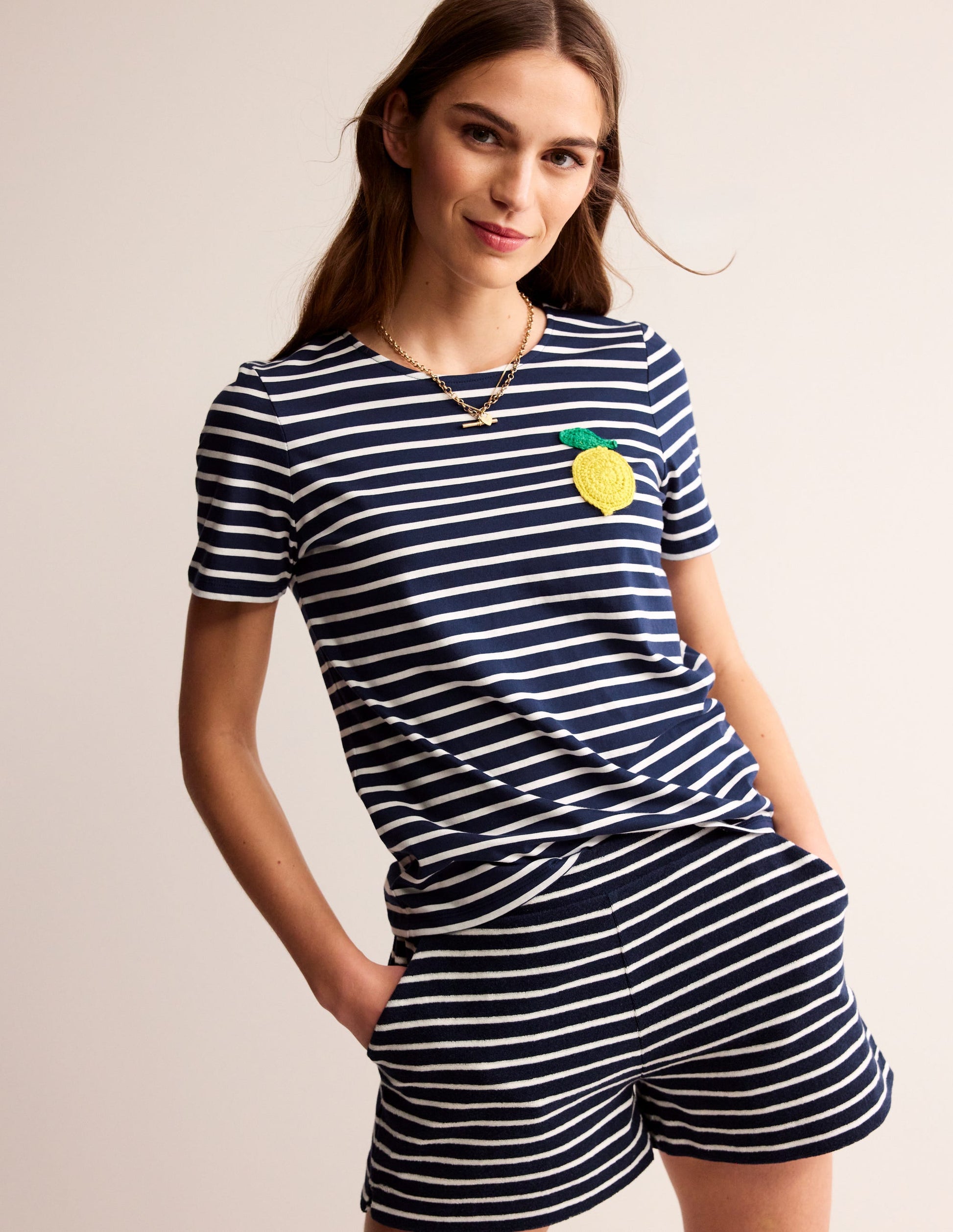 Crochet T-shirt-Navy, Ivory Lemons-1