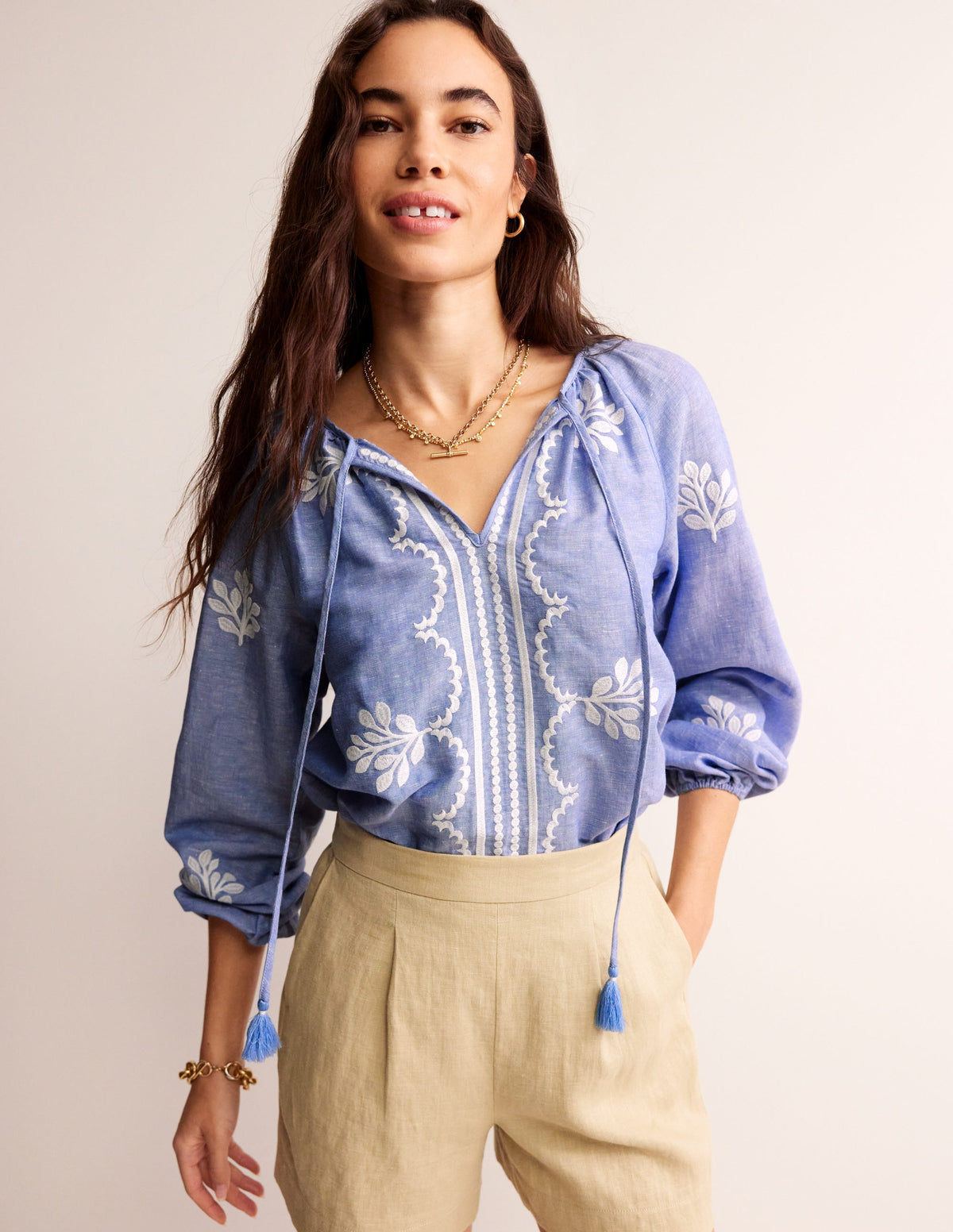 Serena Embroidered Blouse-Chambray-1