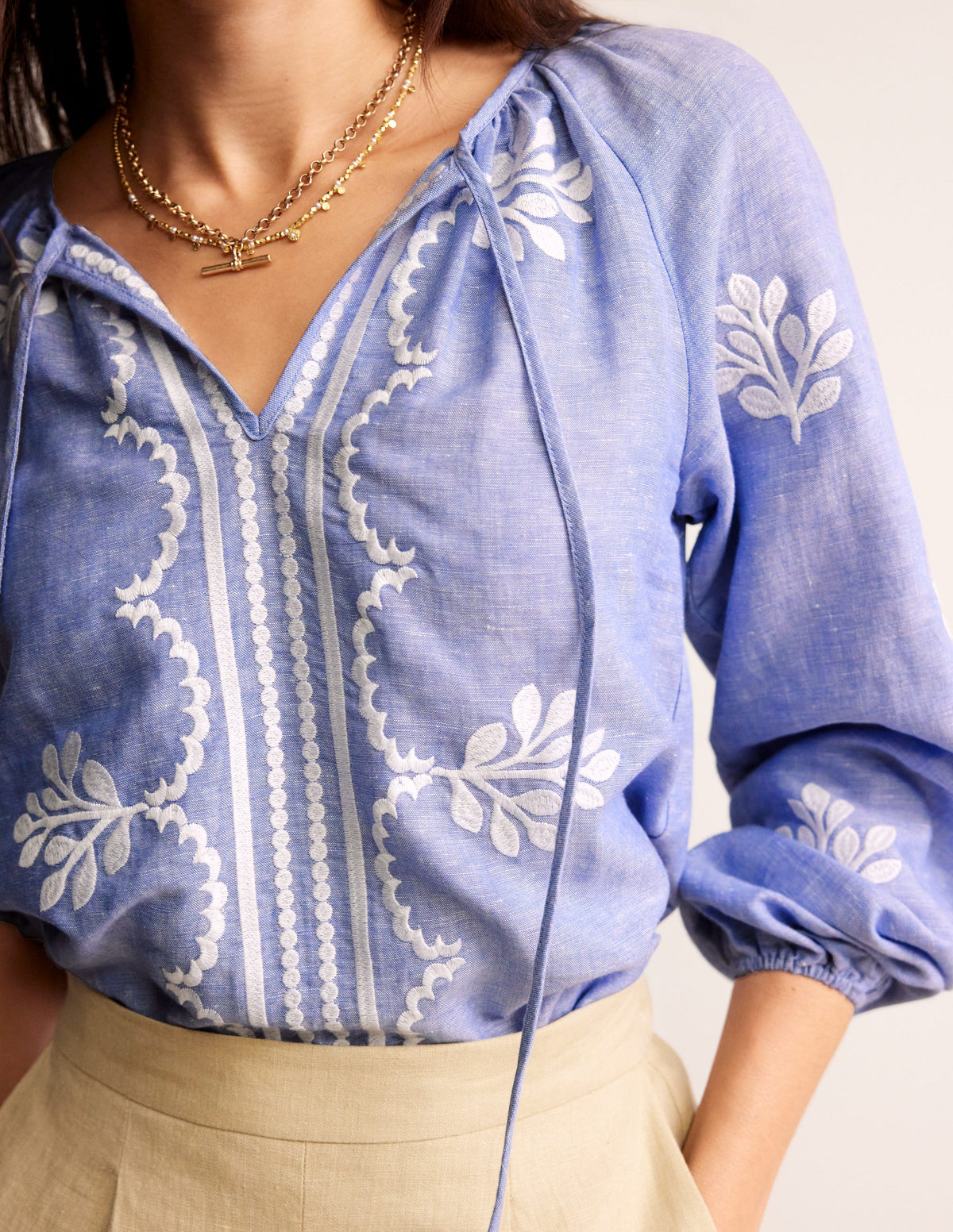 Serena Embroidered Blouse-Chambray - Image 2