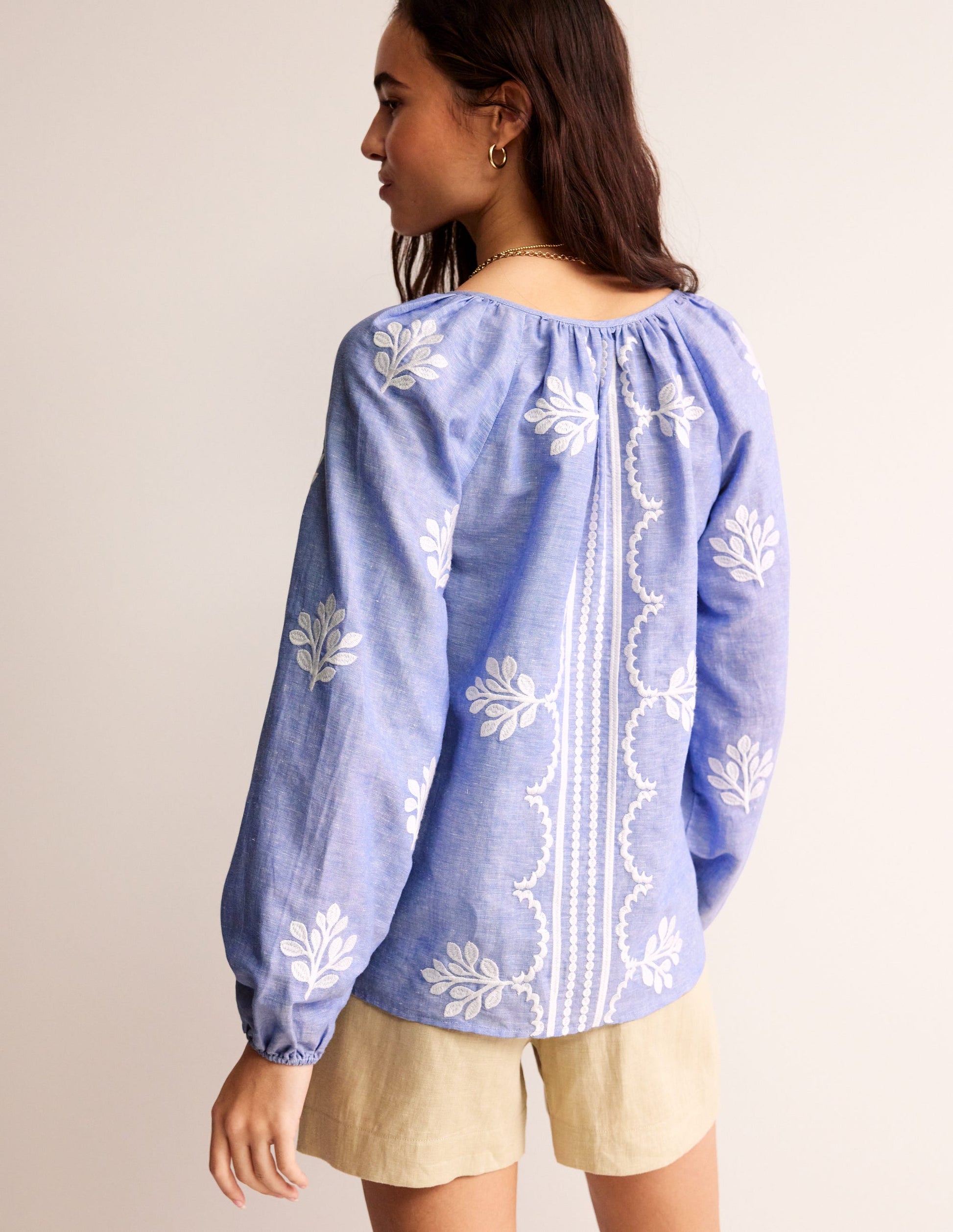 Serena Embroidered Blouse-Chambray-3