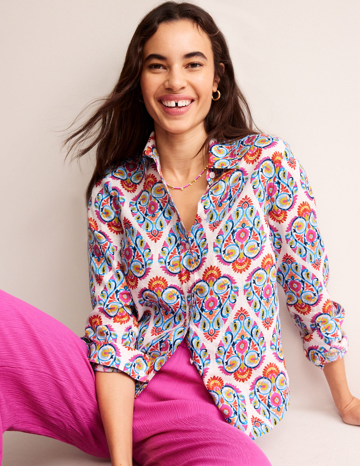 Sienna Linen Shirt-Multi, Flora Stamp - Image 1