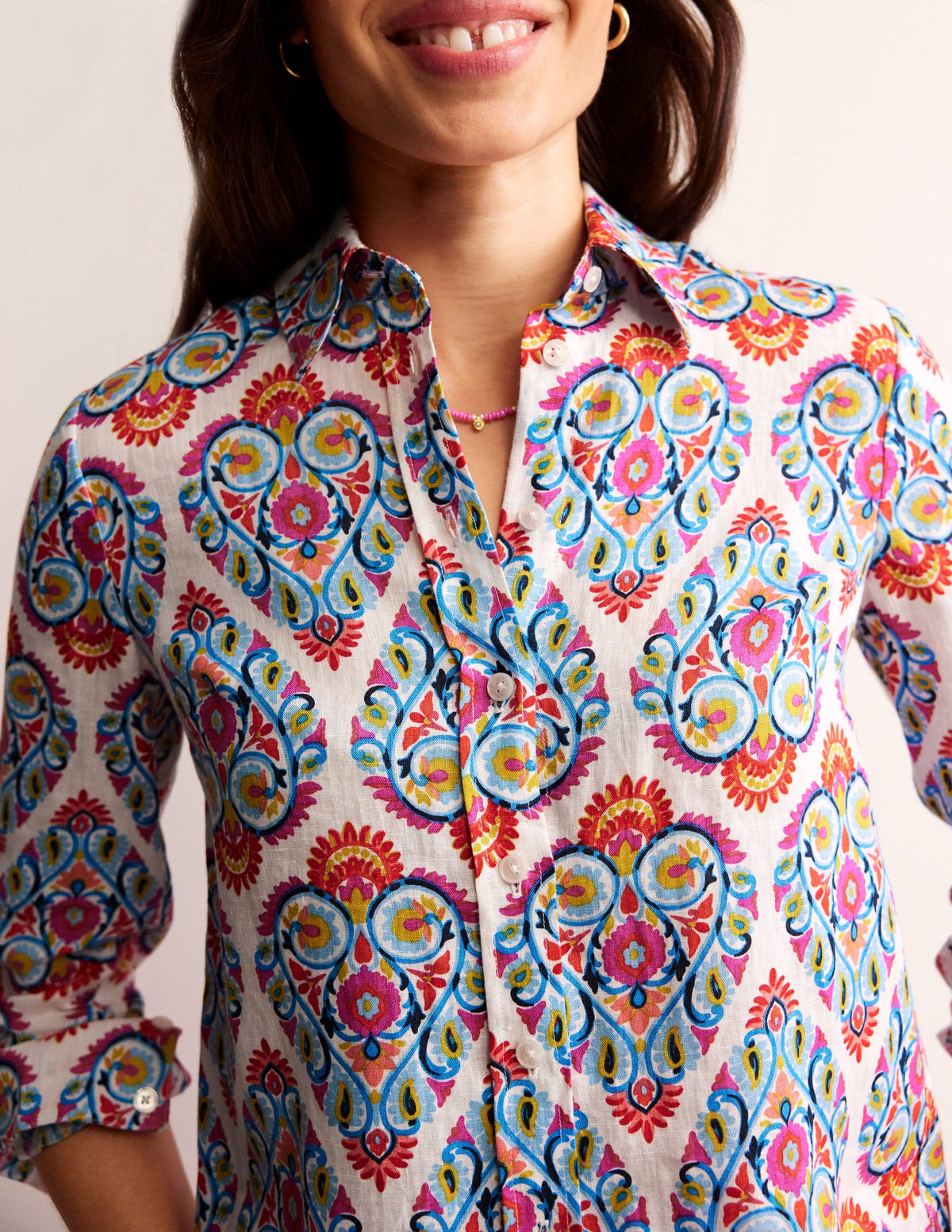 Sienna Linen Shirt-Multi, Flora Stamp-2